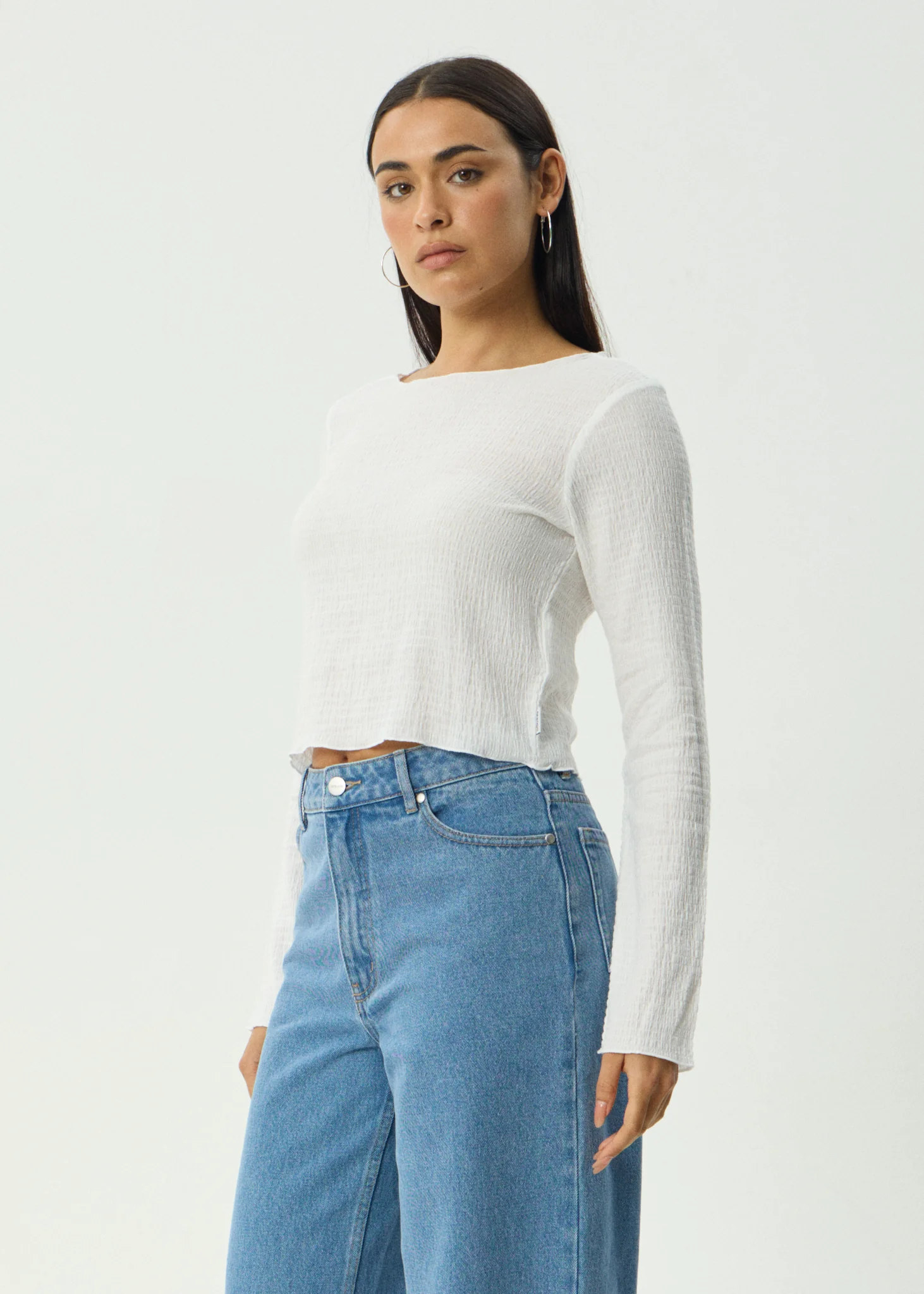 AFENDS Womens Focus - Seersucker Long Sleeve Top - Off White - Image 6