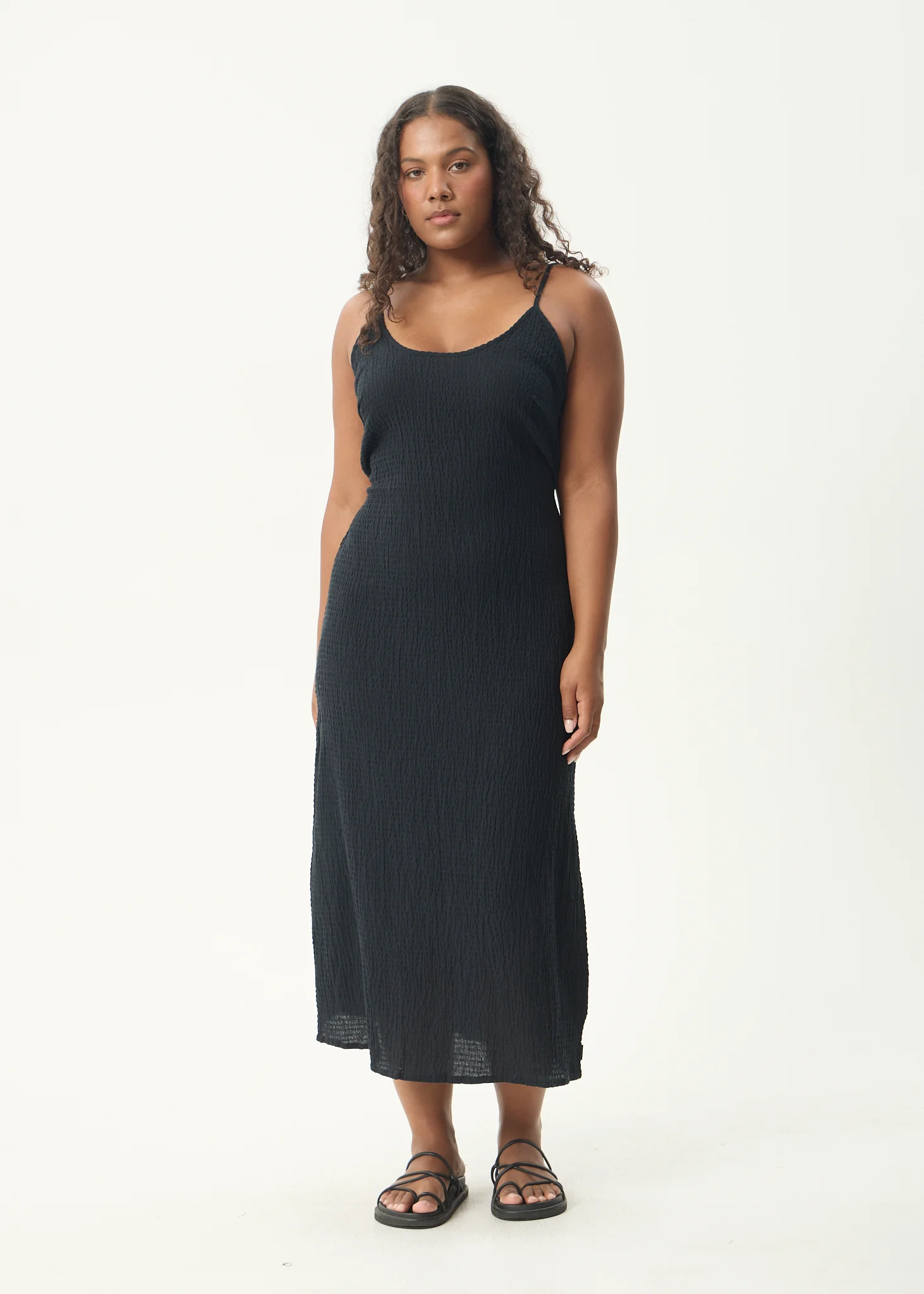 AFENDS Womens Rumi - Seersucker Midi Dress - Black - Image 2