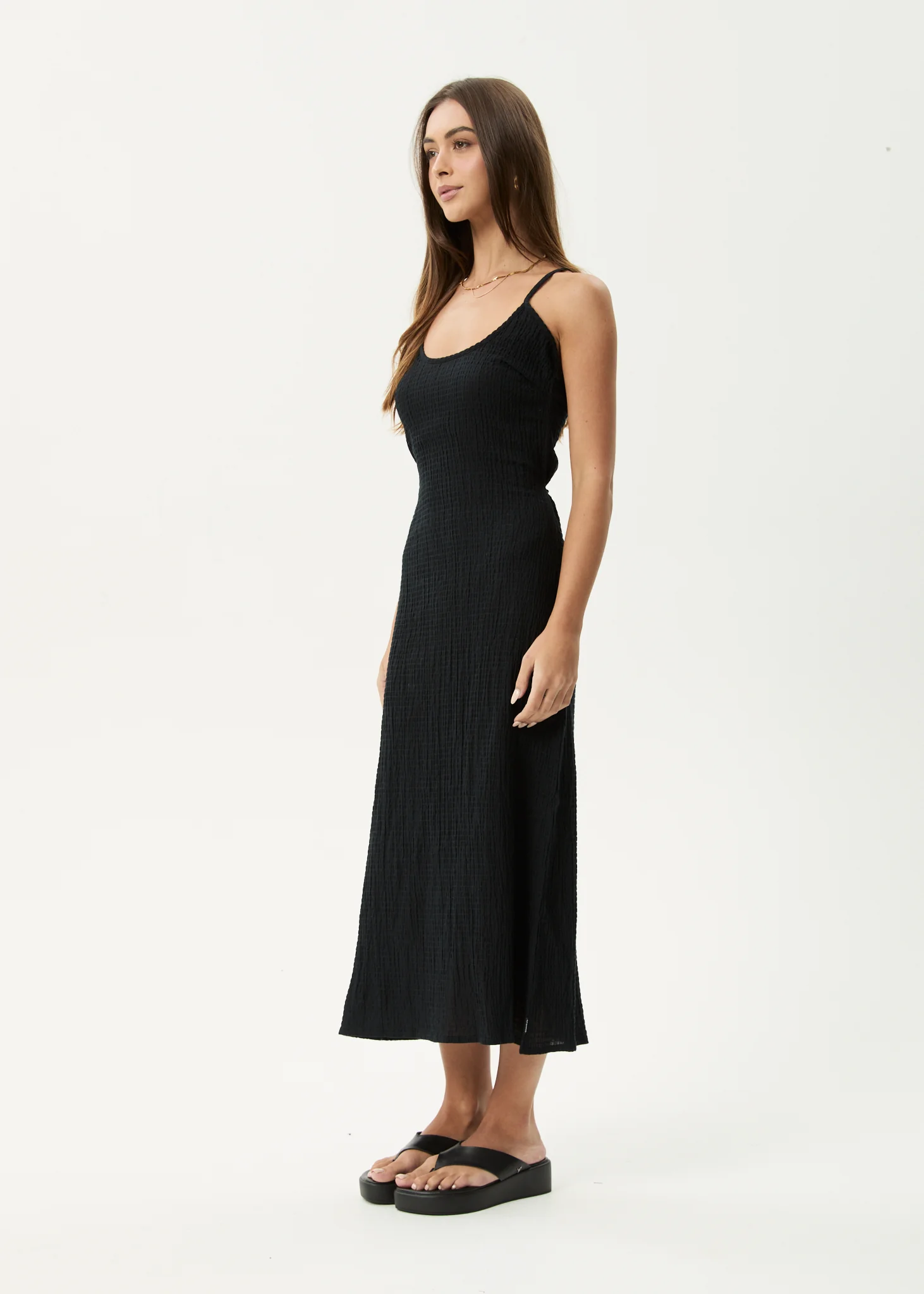 AFENDS Womens Rumi - Seersucker Midi Dress - Black - Image 3