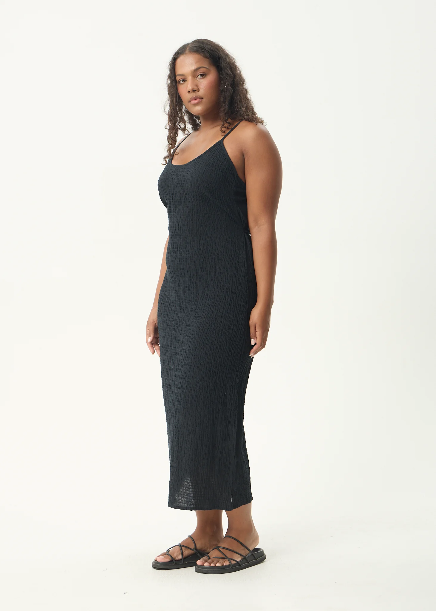 AFENDS Womens Rumi - Seersucker Midi Dress - Black - Image 4