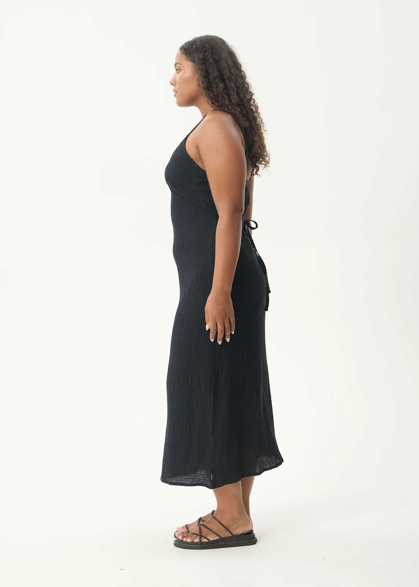AFENDS Womens Rumi - Seersucker Midi Dress - Black - Image 6