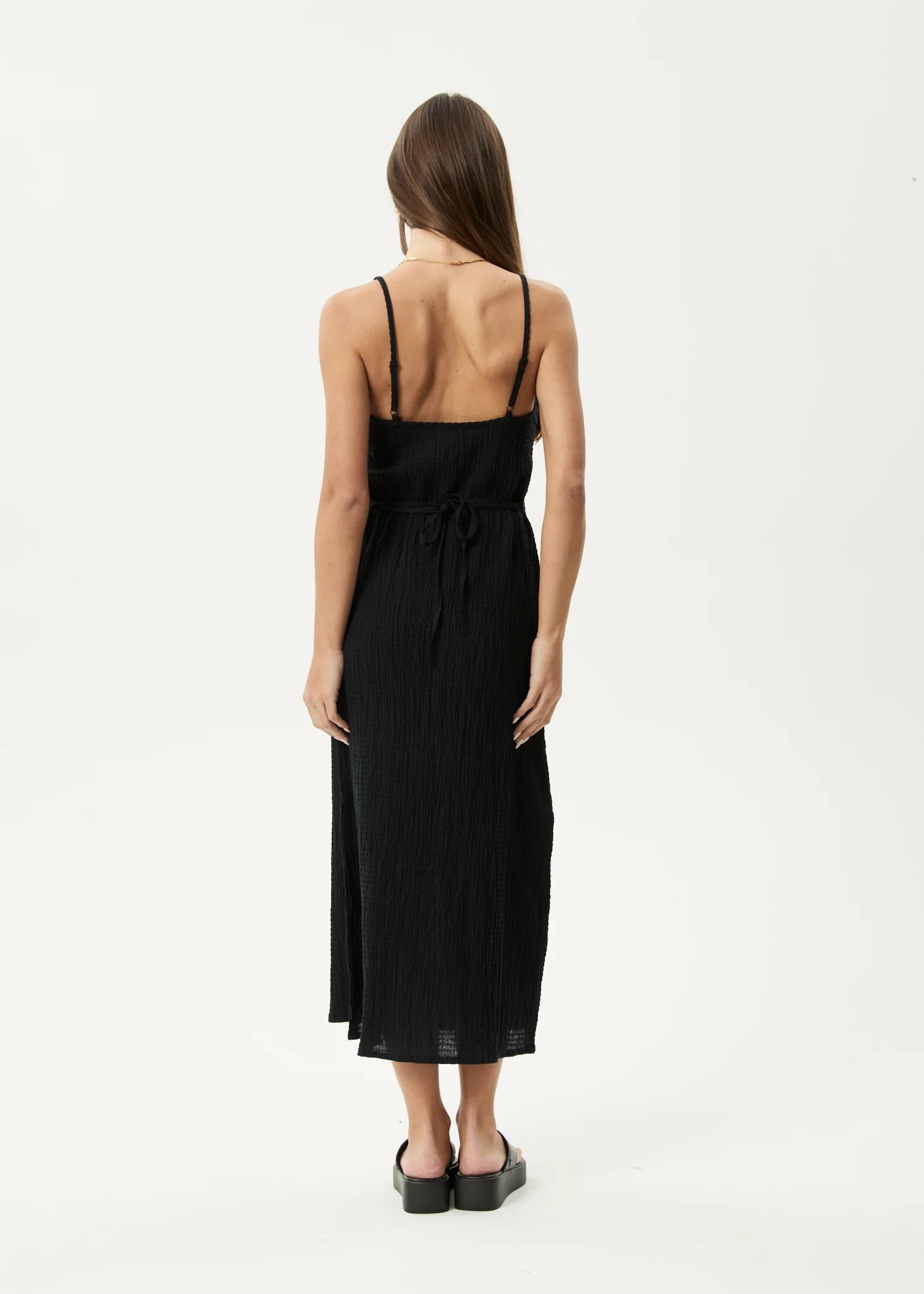 AFENDS Womens Rumi - Seersucker Midi Dress - Black - Image 7
