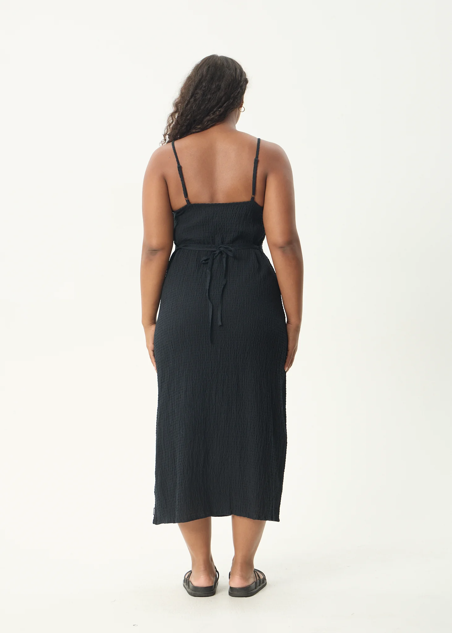 AFENDS Womens Rumi - Seersucker Midi Dress - Black - Image 8
