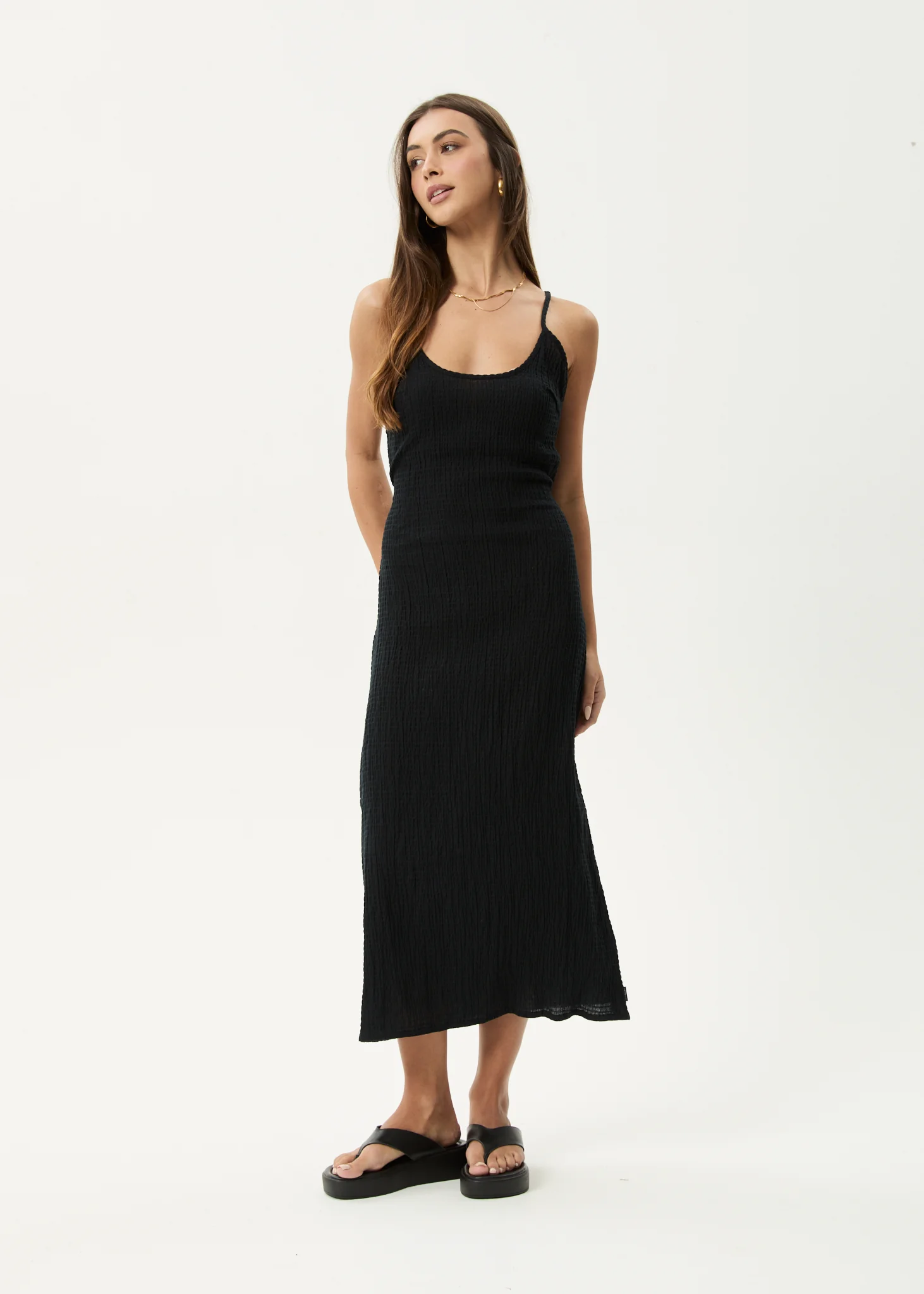 AFENDS Womens Rumi - Seersucker Midi Dress - Black - Image 9