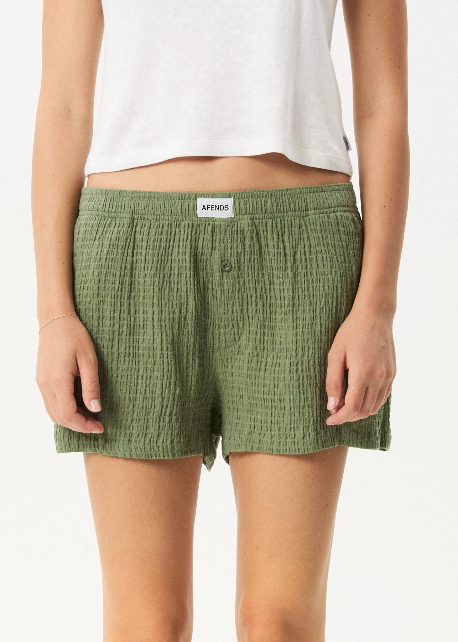 AFENDS Womens Focus - Seersucker Boxer Short - Oil Green - Image 3