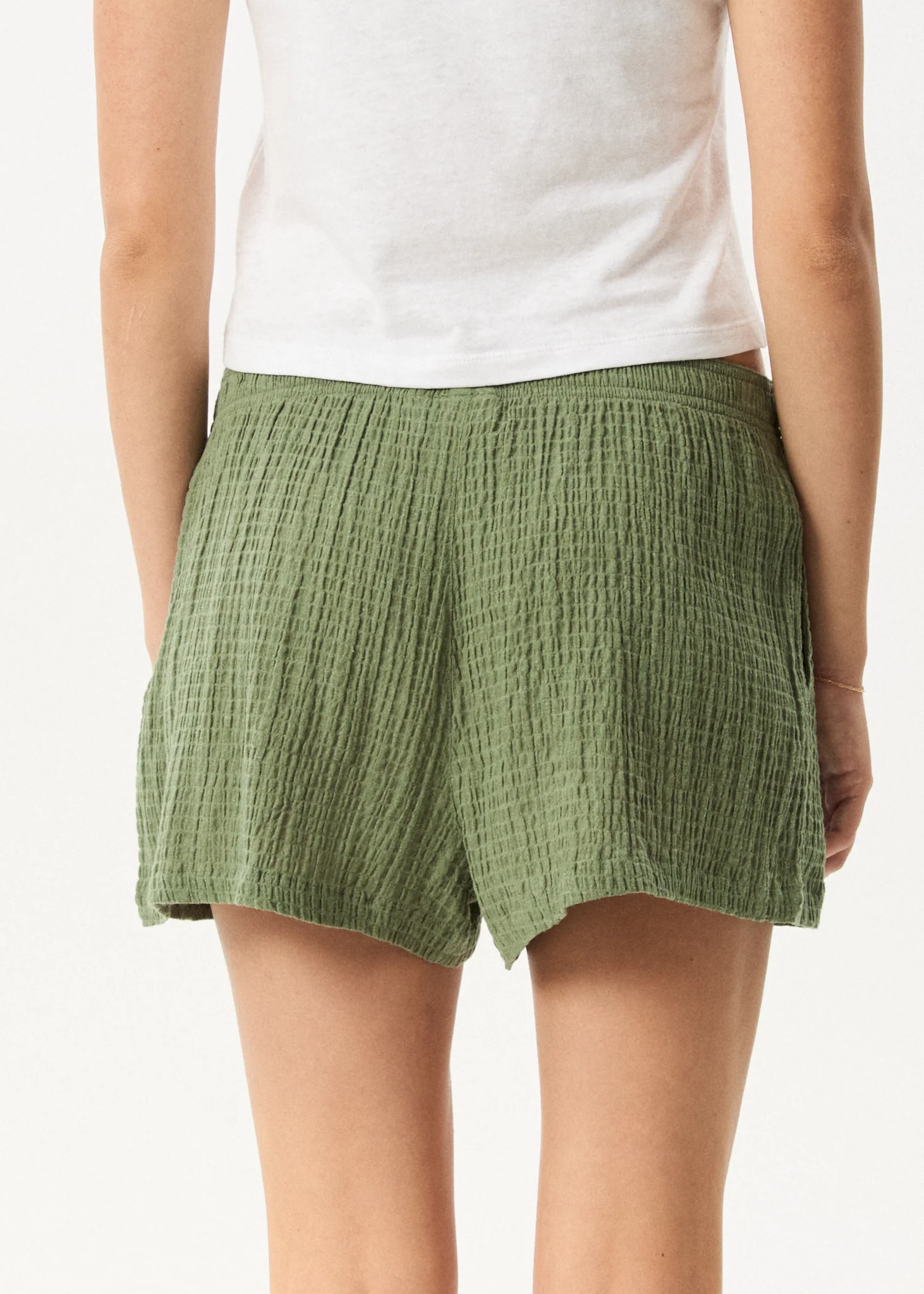 AFENDS Womens Focus - Seersucker Boxer Short - Oil Green - Image 6