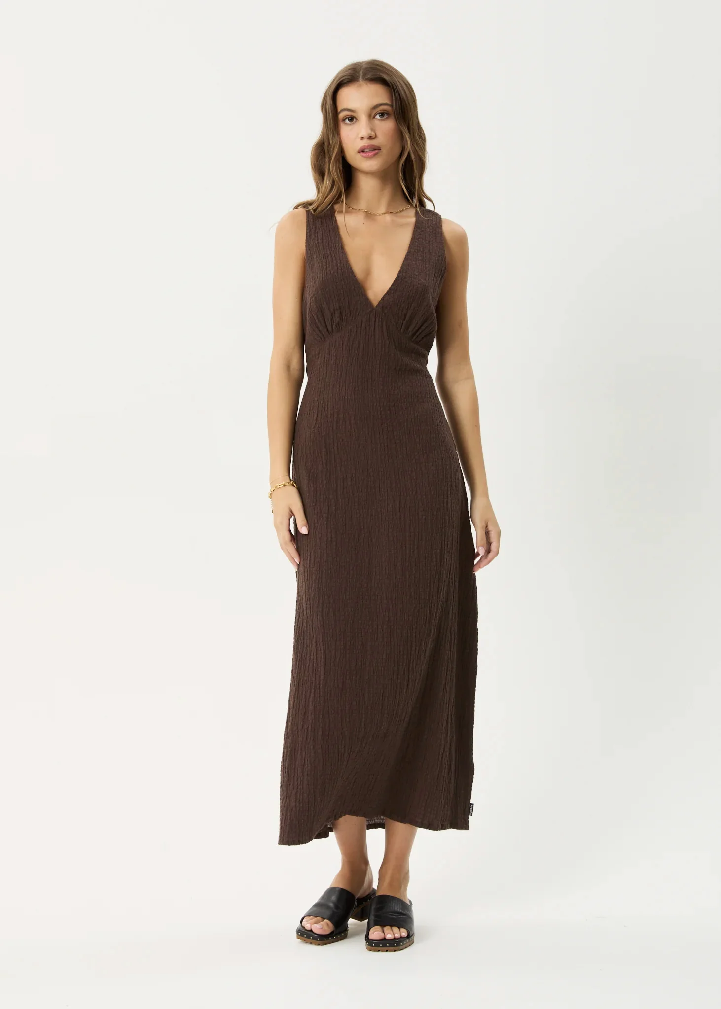 AFENDS Womens Tully - Seersucker Maxi Dress - Coffee