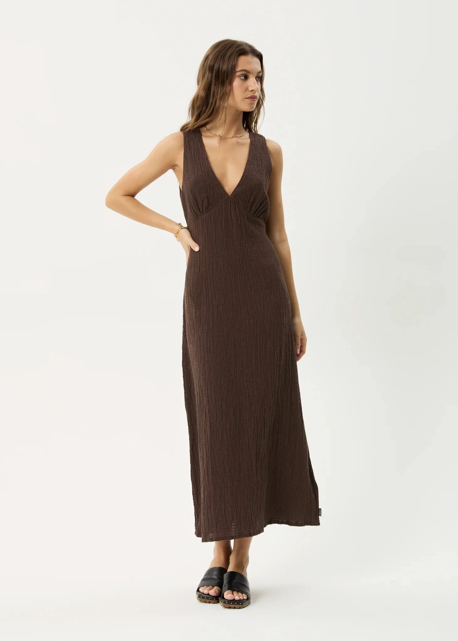 AFENDS Womens Tully - Seersucker Maxi Dress - Coffee - Image 12