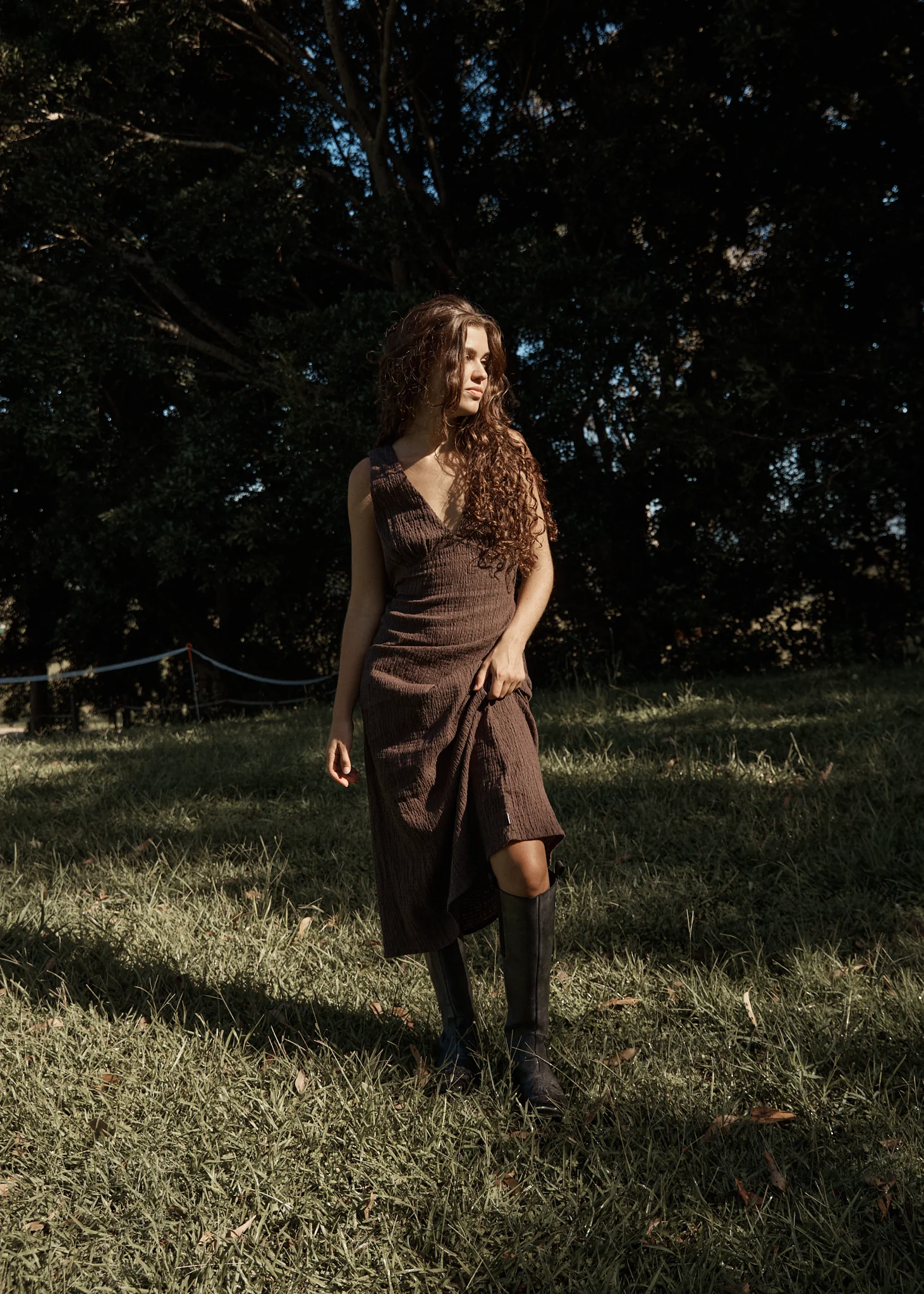 AFENDS Womens Tully - Seersucker Maxi Dress - Coffee - Image 3