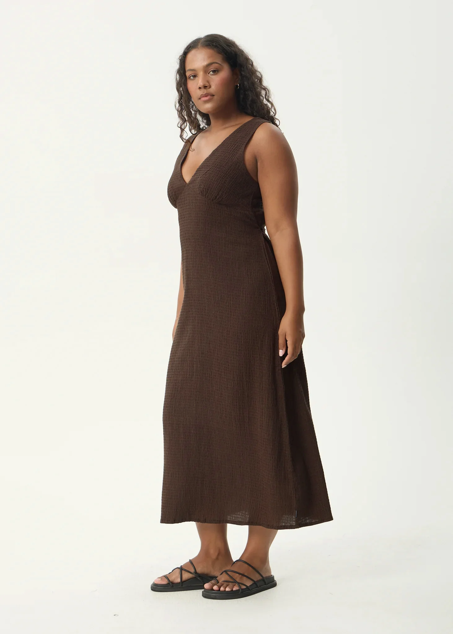 AFENDS Womens Tully - Seersucker Maxi Dress - Coffee - Image 5