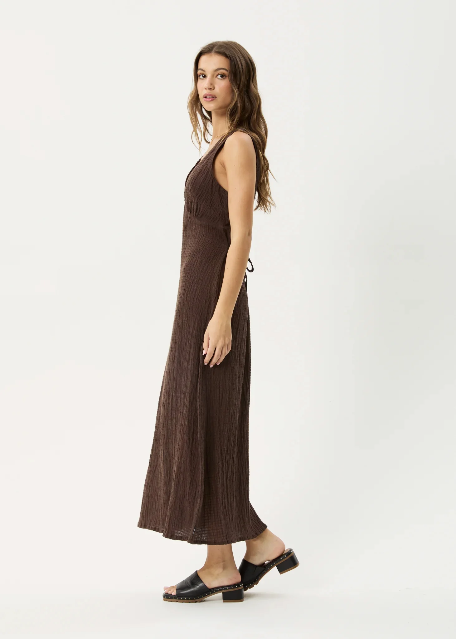 AFENDS Womens Tully - Seersucker Maxi Dress - Coffee - Image 6