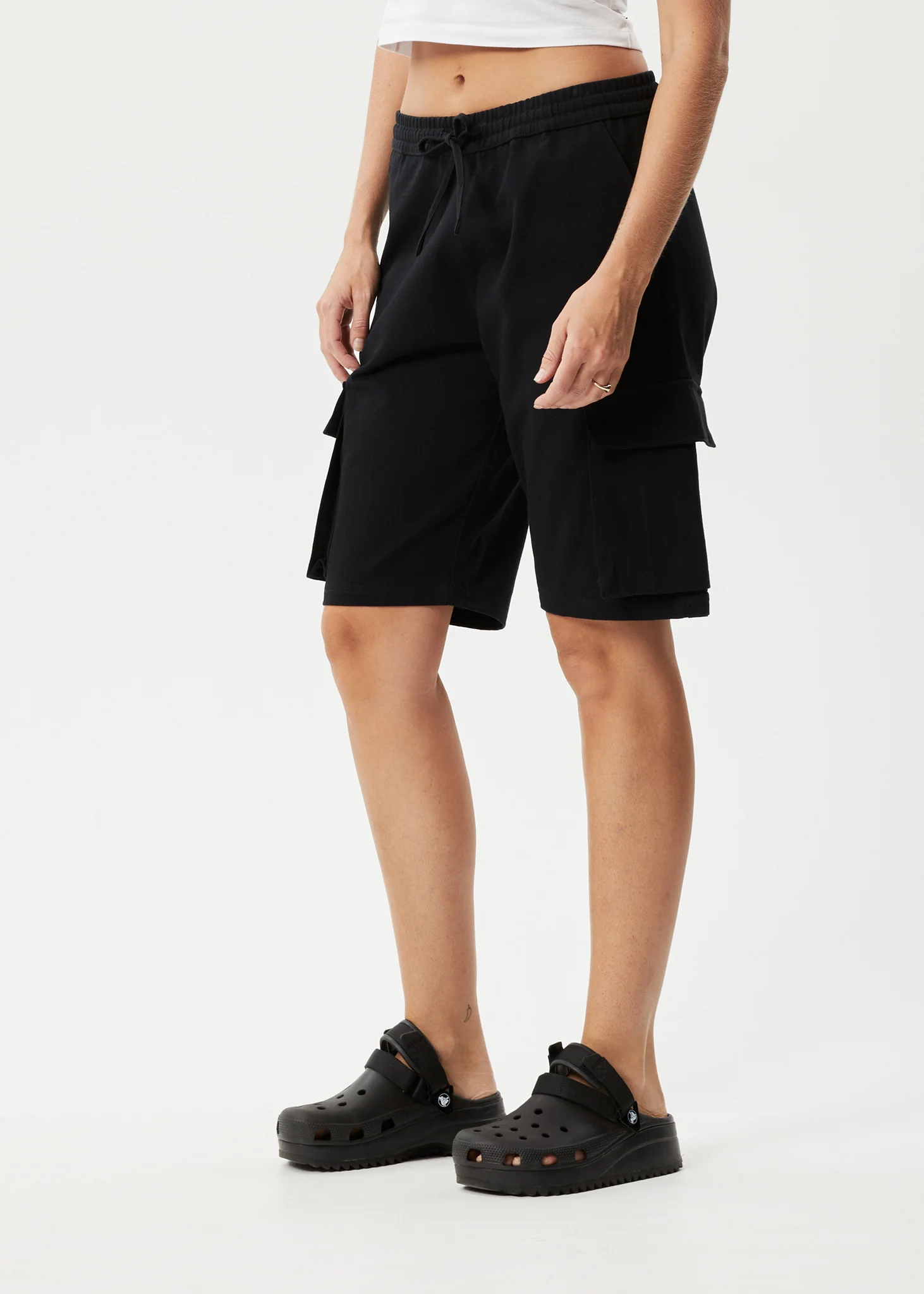 AFENDS Womens Fuji - Relaxed Cargo Short - Black - Image 5
