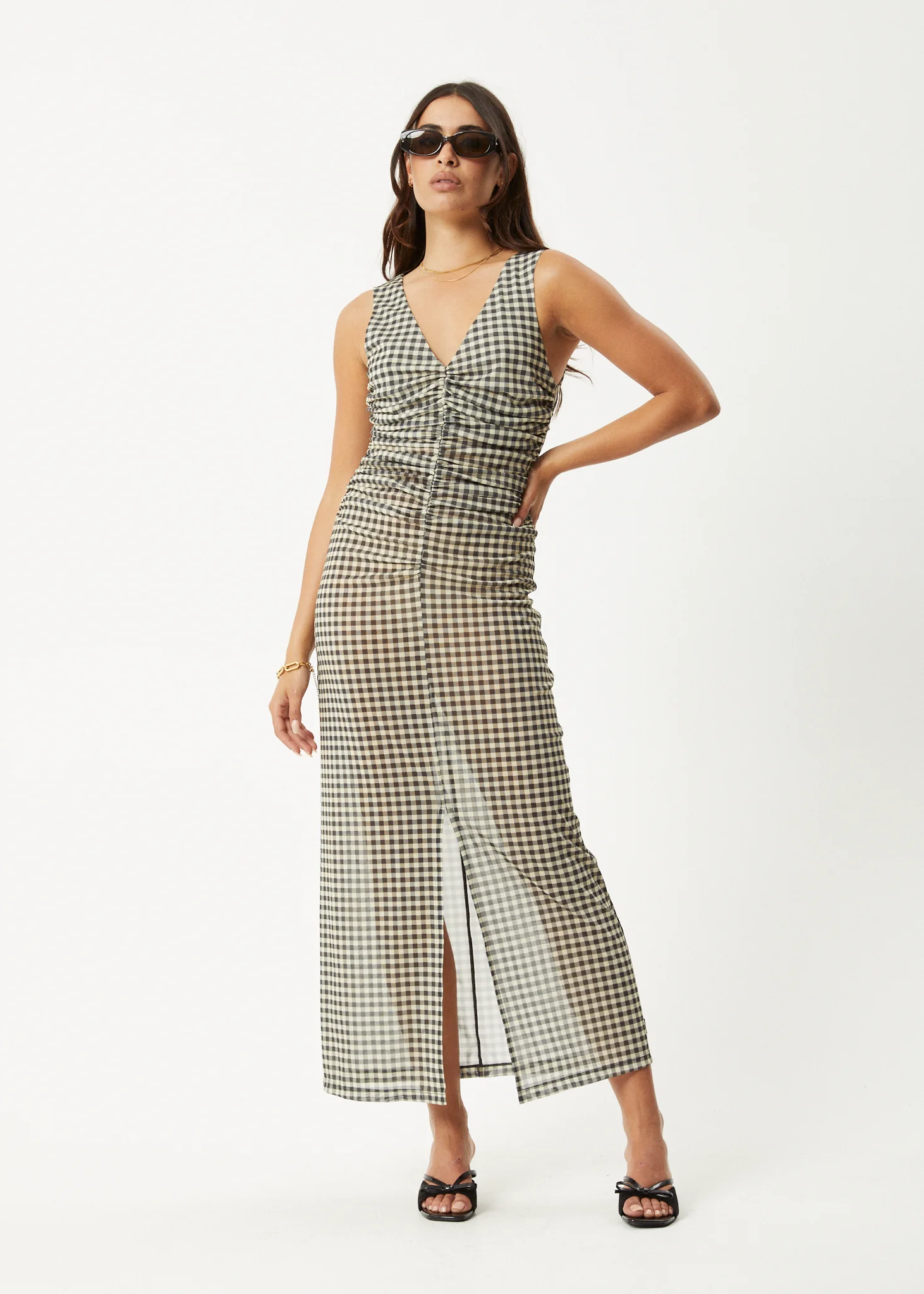AFENDS Womens Gambet -  Sheer Maxi Dress - Black / Sand - Image 2