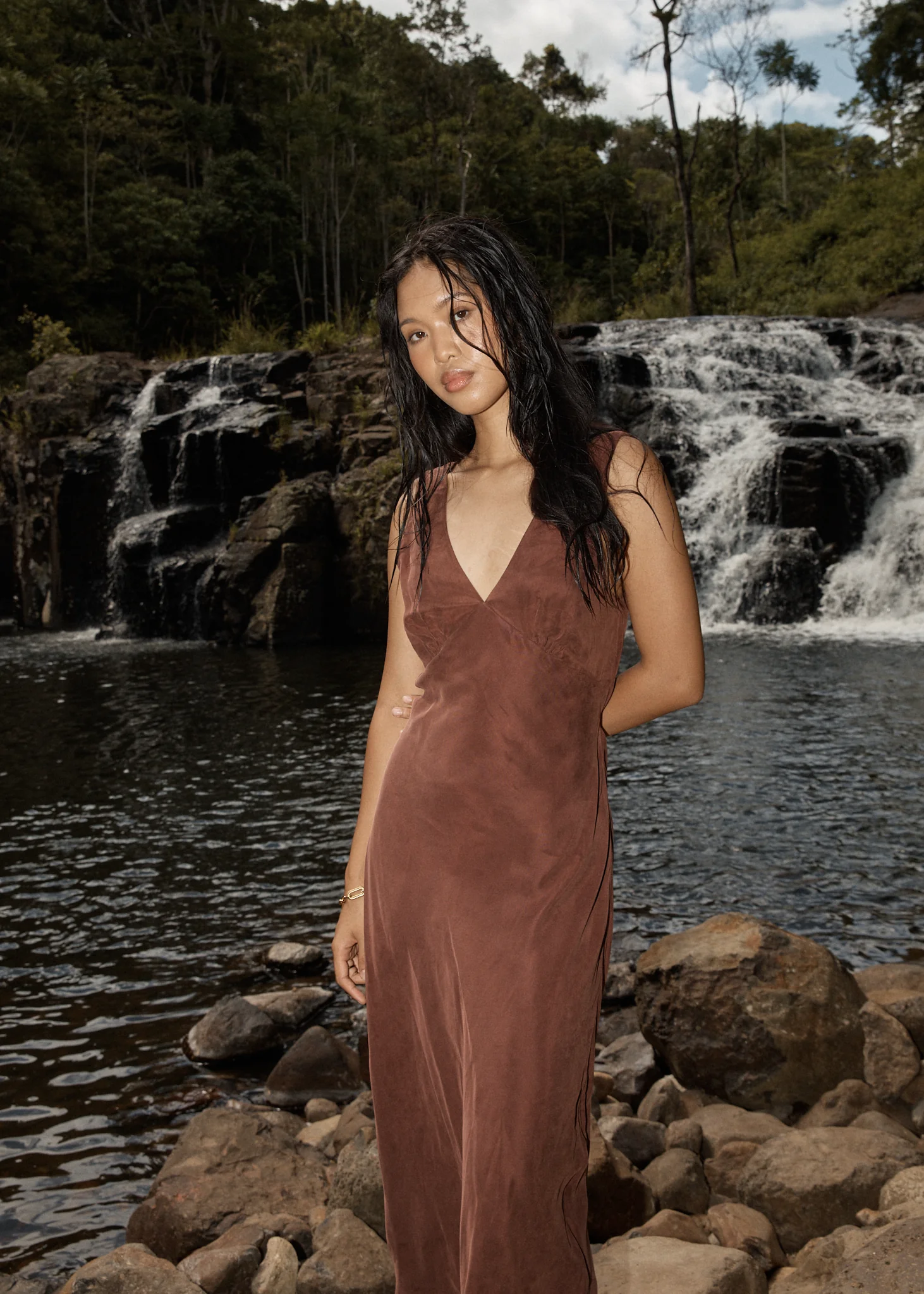 AFENDS Womens Gia - Cupro Maxi Dress - Hazelnut - Image 2