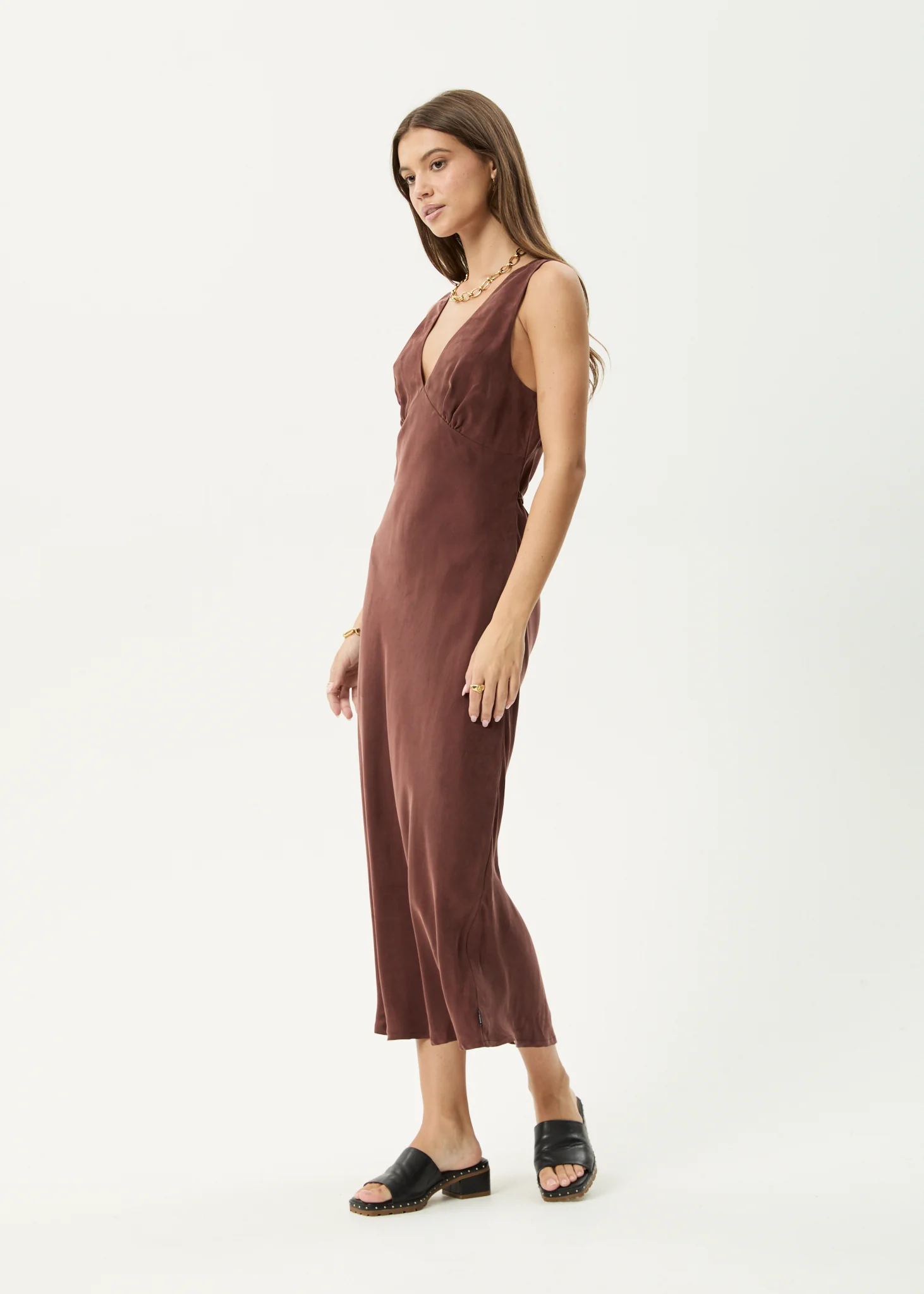AFENDS Womens Gia - Cupro Maxi Dress - Hazelnut - Image 3