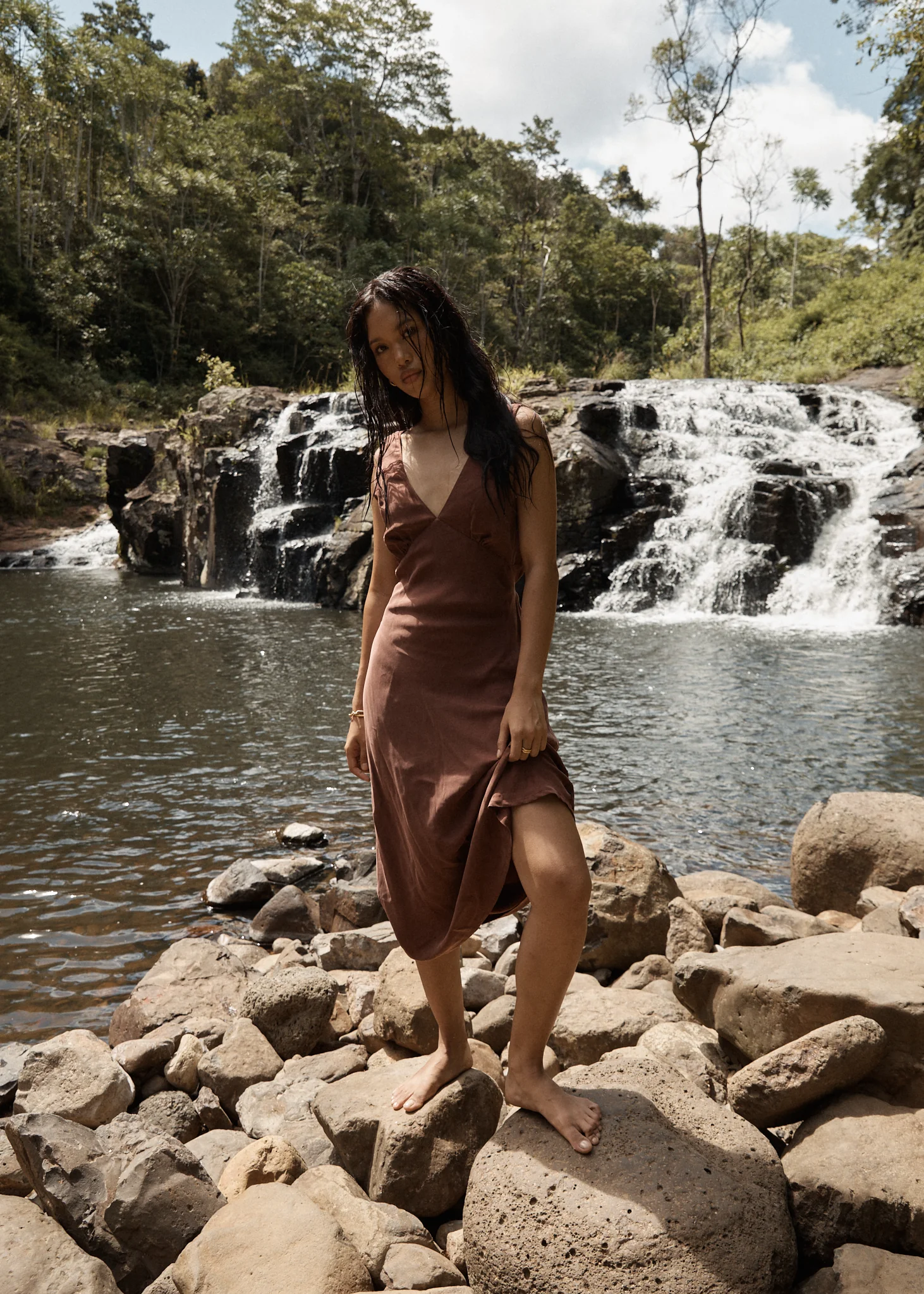 AFENDS Womens Gia - Cupro Maxi Dress - Hazelnut - Image 6