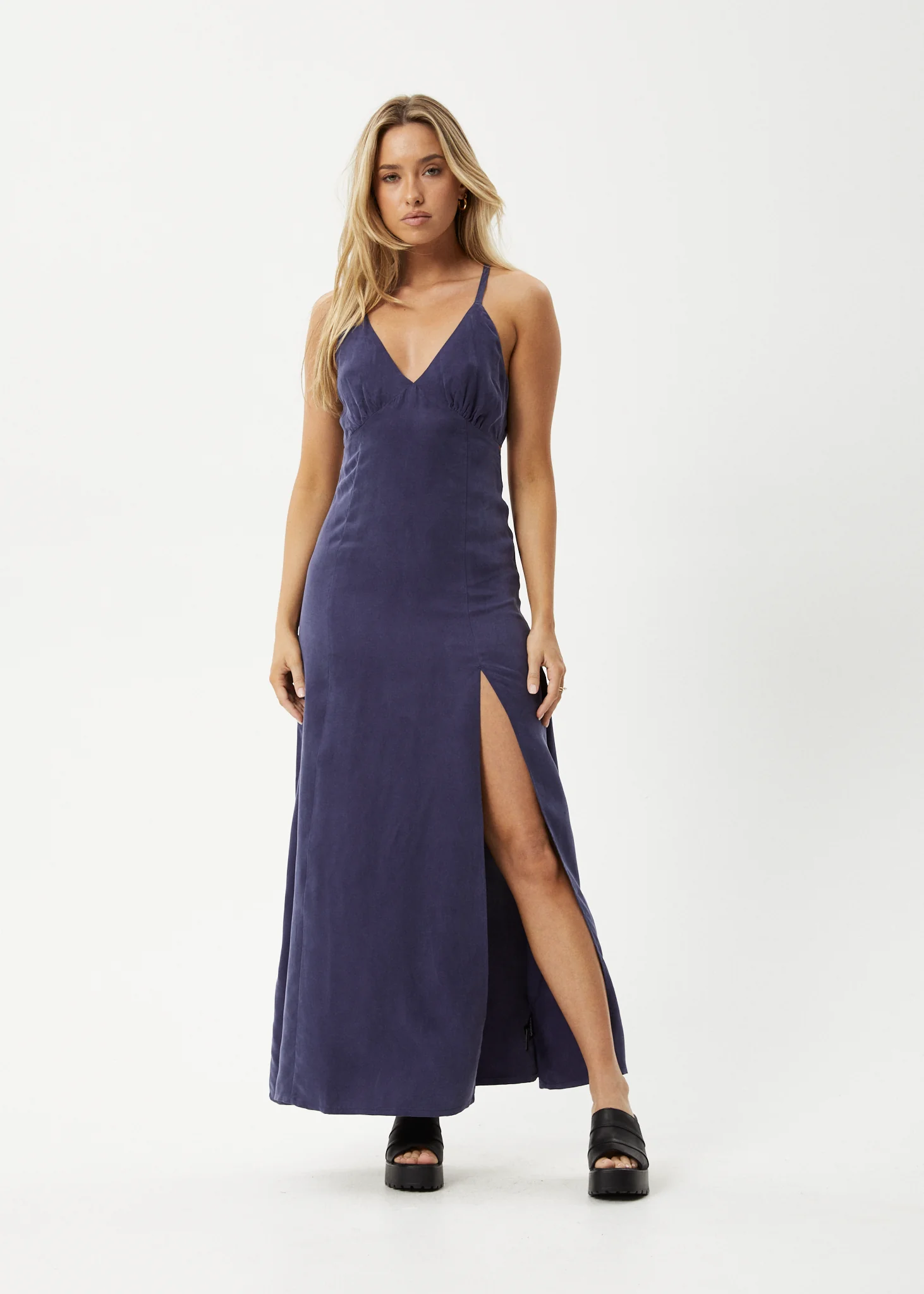 AFENDS Womens Grace - Cupro Maxi Dress - Navy - Image 3