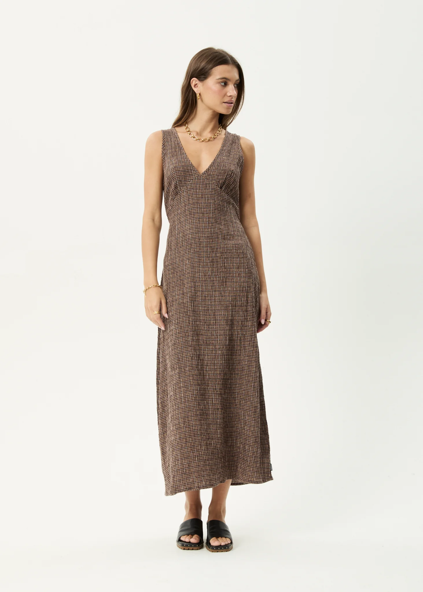 AFENDS Womens Tully - Seersucker Maxi Dress - Hometown Coffee - Image 14