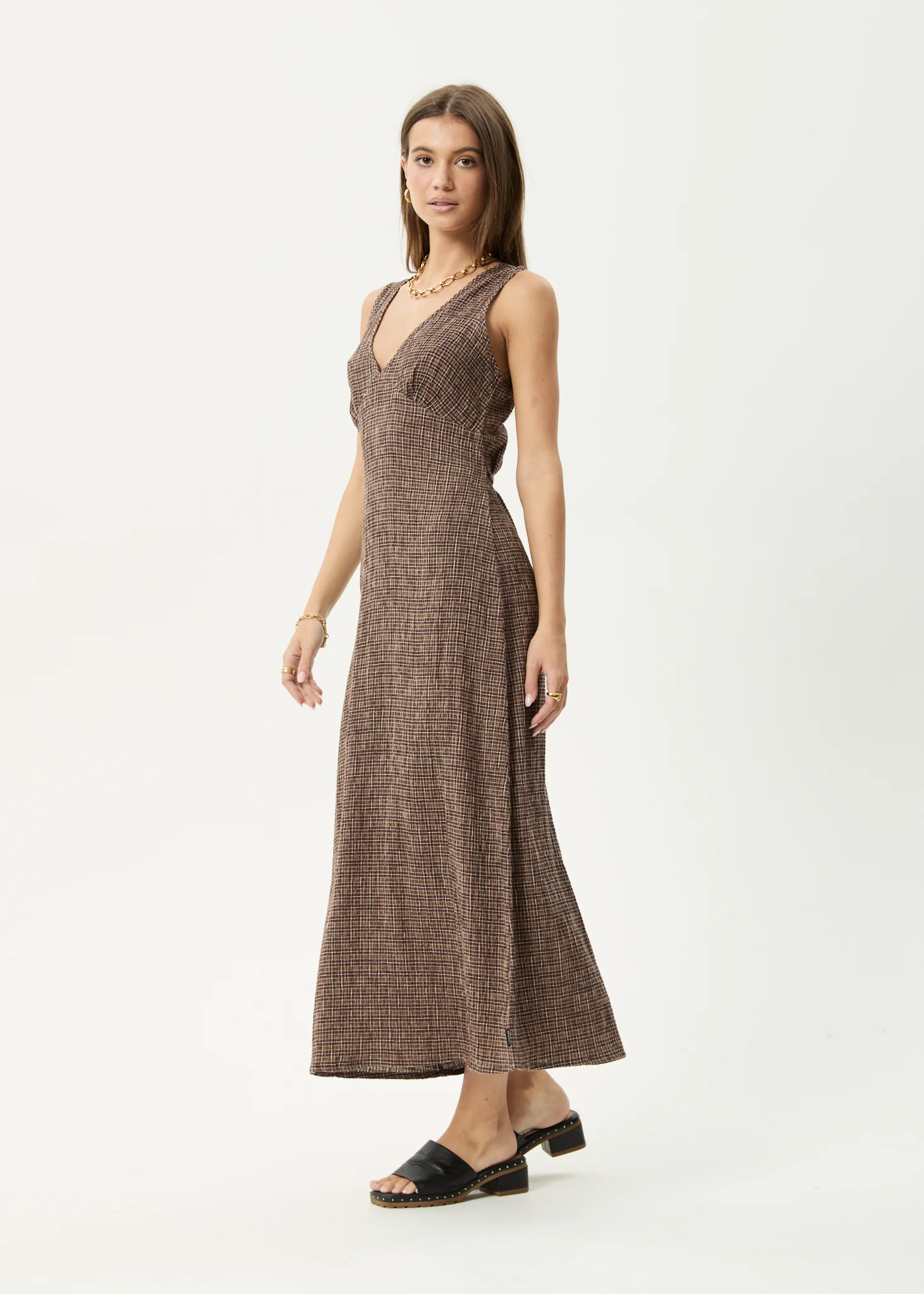 AFENDS Womens Tully - Seersucker Maxi Dress - Hometown Coffee - Image 5