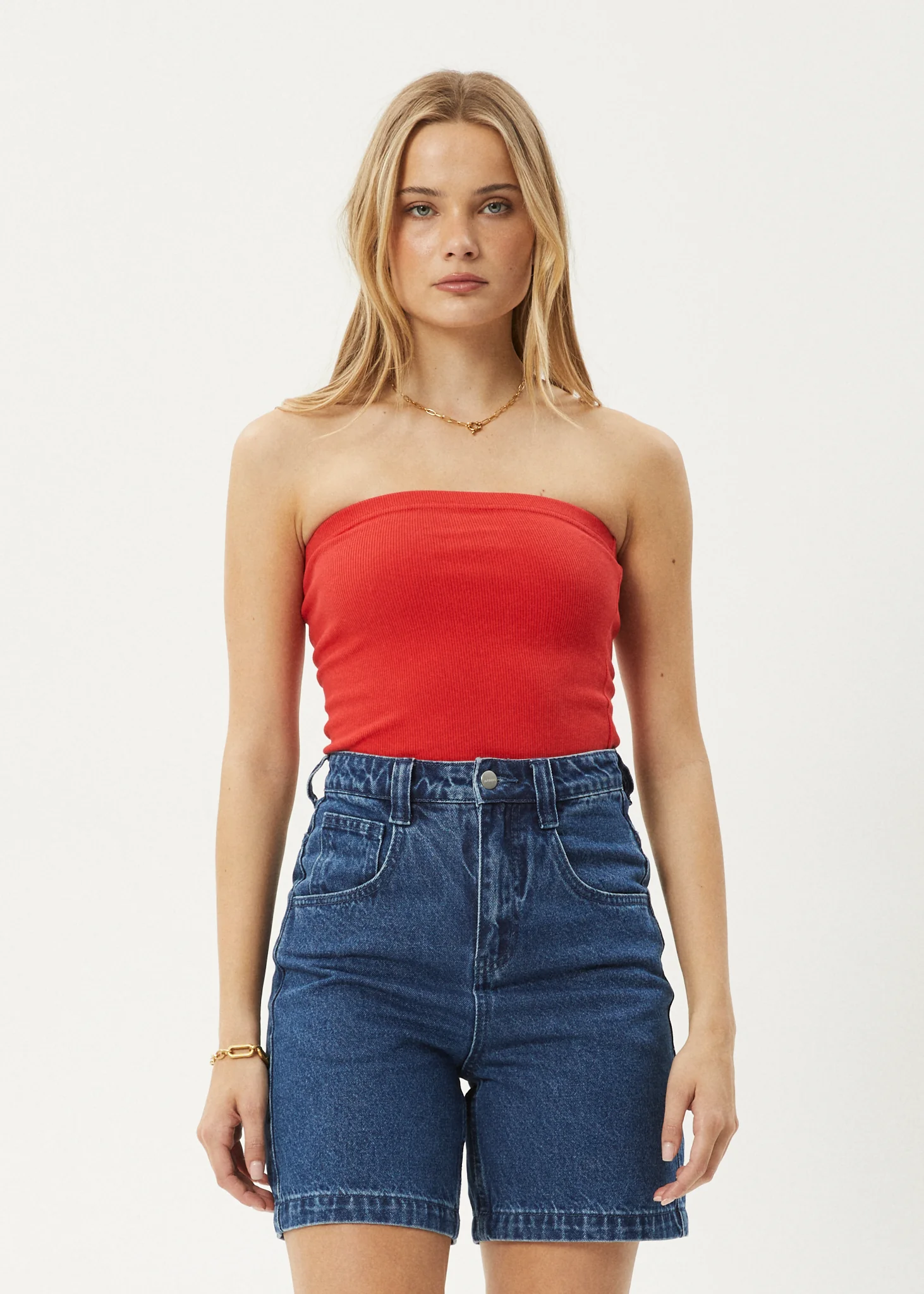 AFENDS Womens Jamie - Rib Tube Top - Tomato - Image 2