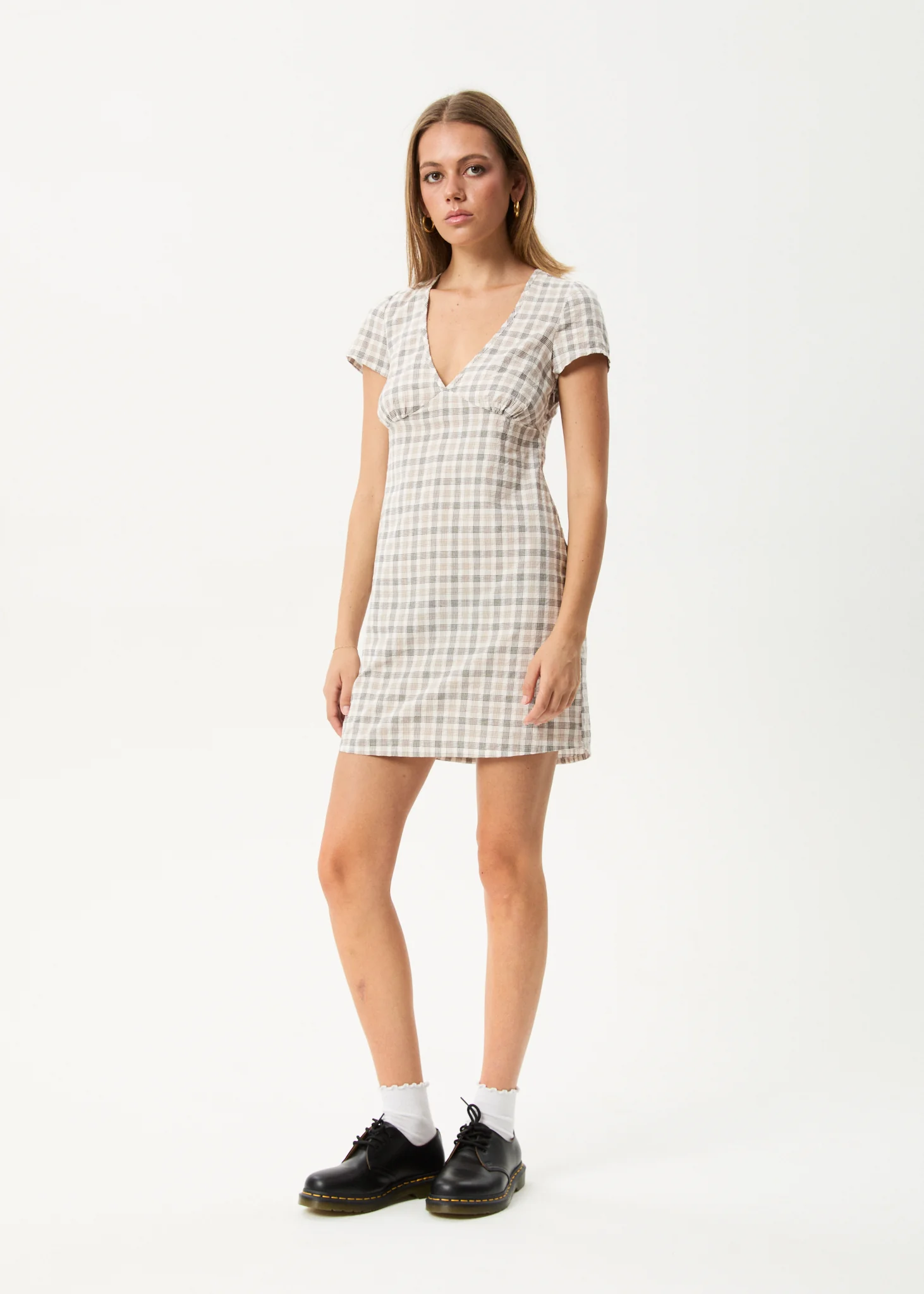 AFENDS Womens Leo - Seersucker Mini Dress - Coffee / White - Image 3