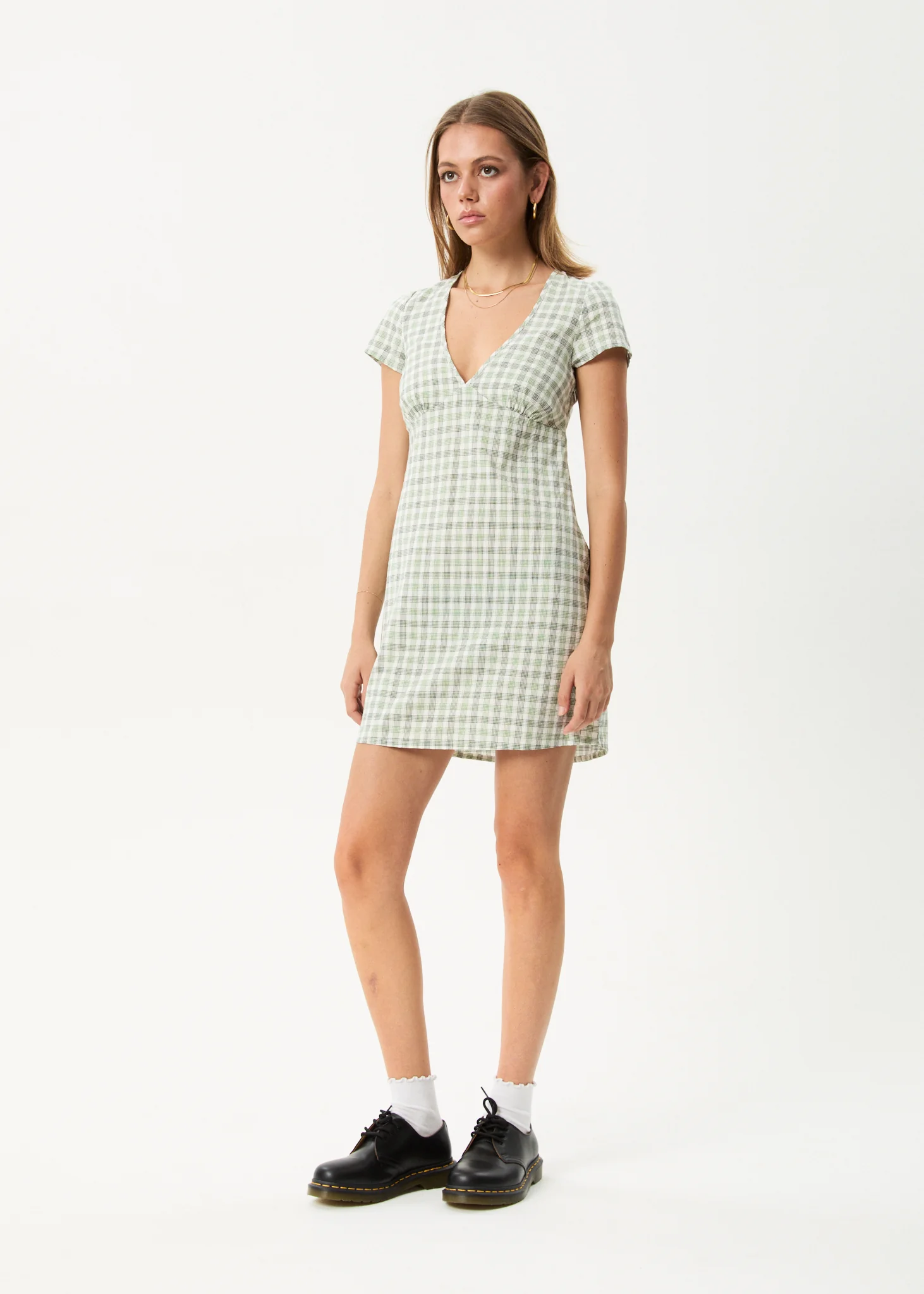 AFENDS Womens Leo - Seersucker Mini Dress - Green / White - Image 3
