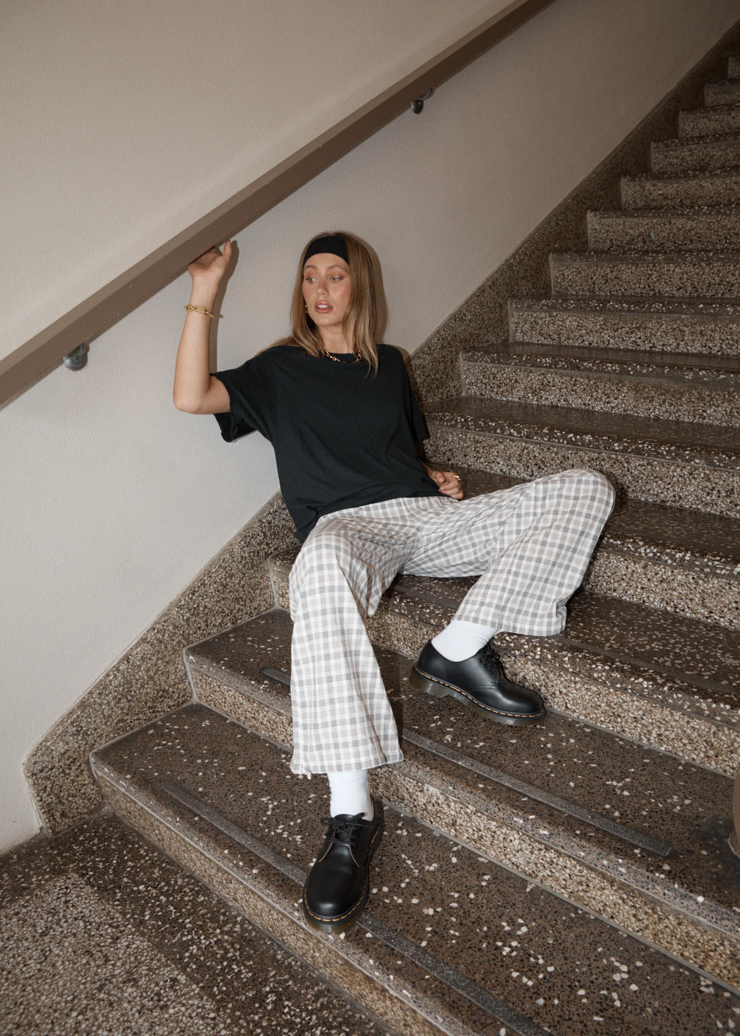 AFENDS Womens Leo - Seersucker Wide Leg Pant - Coffee / White - Image 2