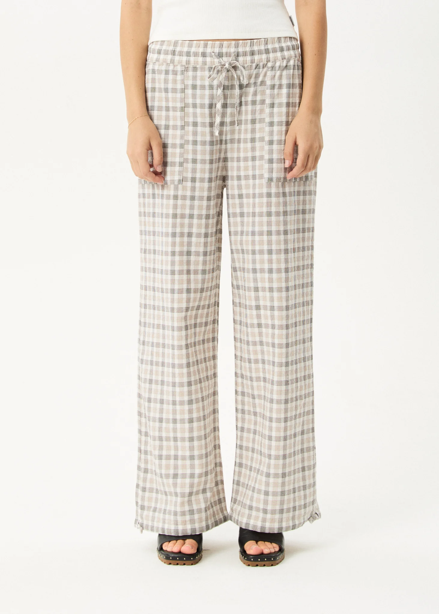 AFENDS Womens Leo - Seersucker Wide Leg Pant - Coffee / White - Image 3