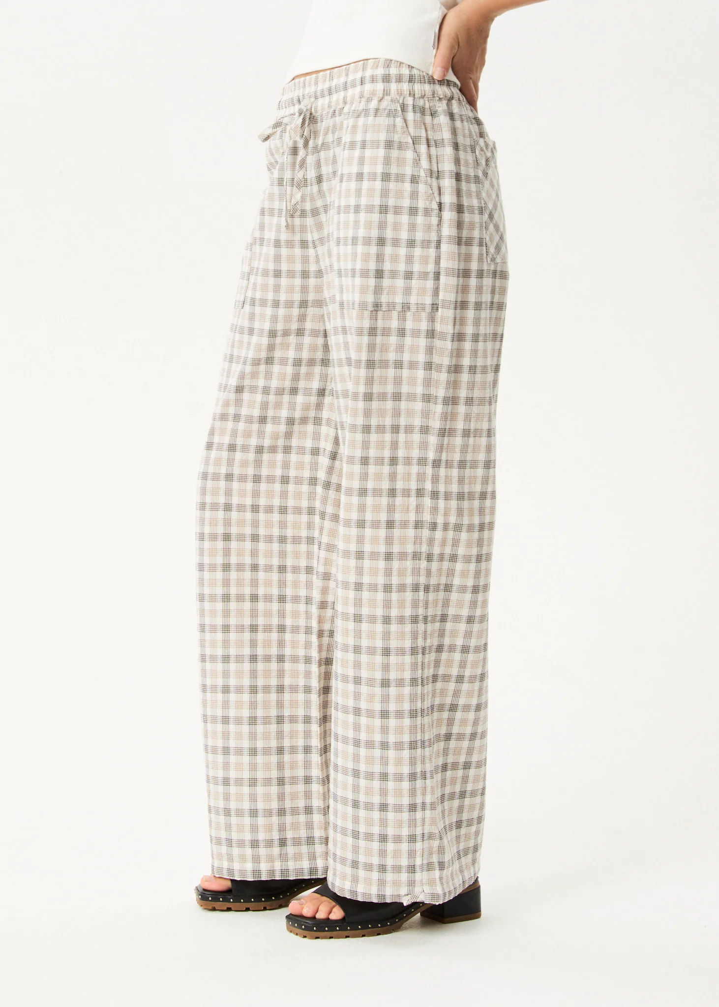 AFENDS Womens Leo - Seersucker Wide Leg Pant - Coffee / White - Image 4