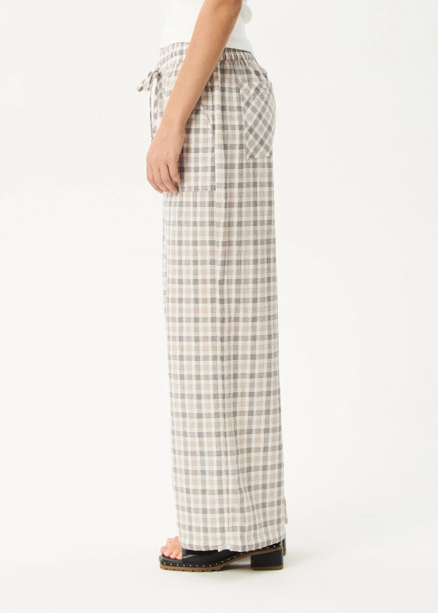 AFENDS Womens Leo - Seersucker Wide Leg Pant - Coffee / White - Image 5