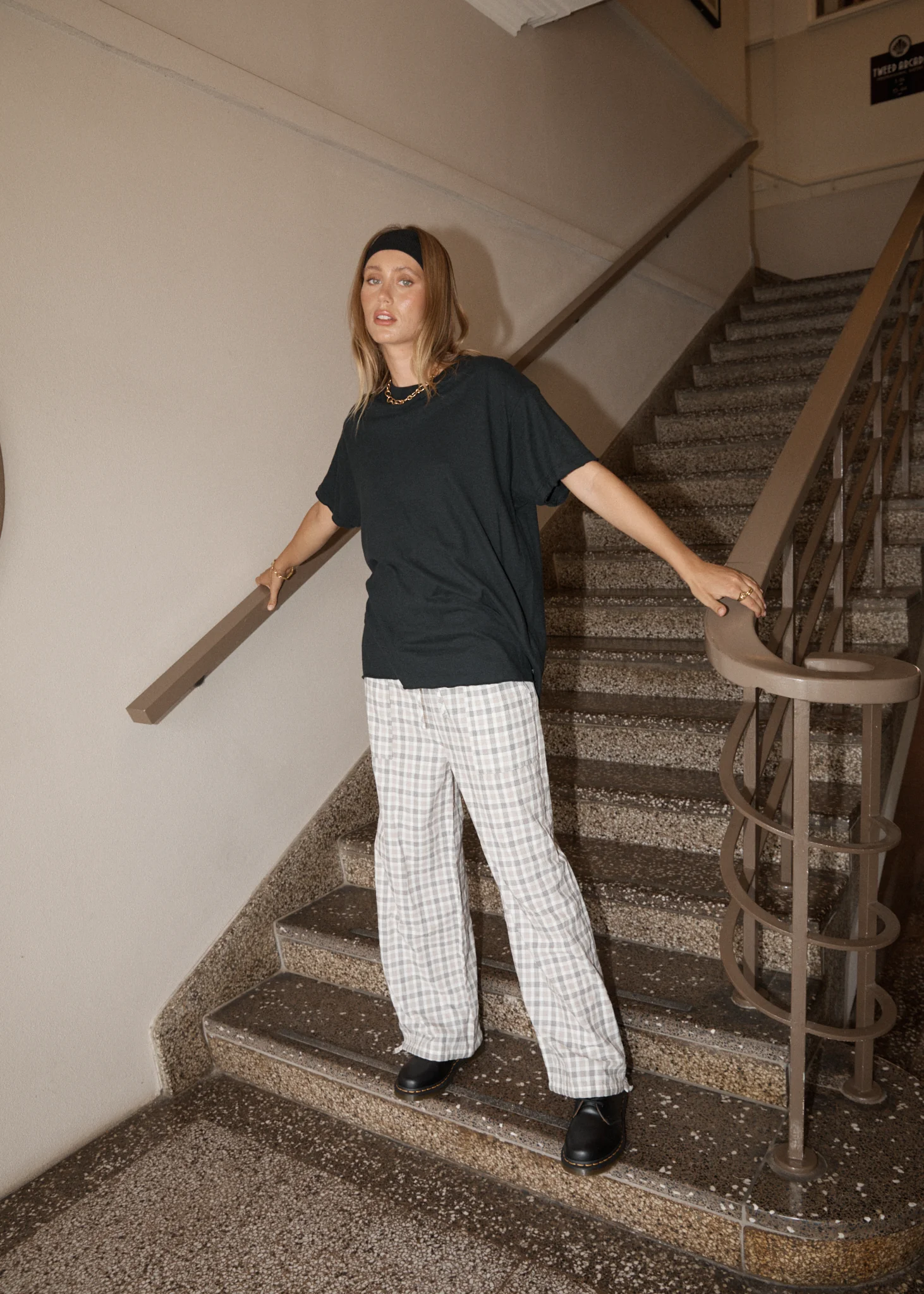 AFENDS Womens Leo - Seersucker Wide Leg Pant - Coffee / White - Image 8