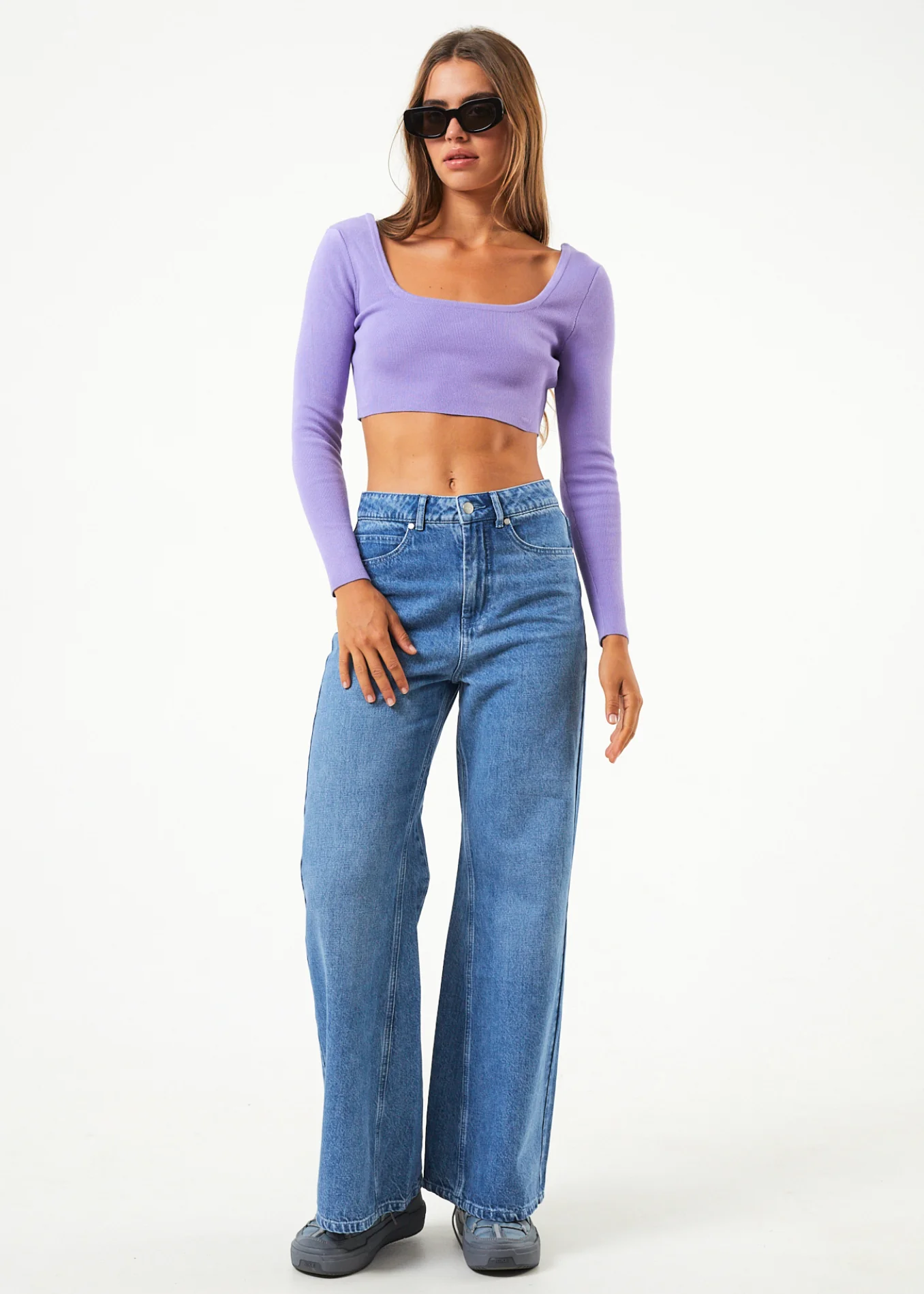 AFENDS Womens Lula - Knit Long Sleeve Cropped Top - Plum - Image 3