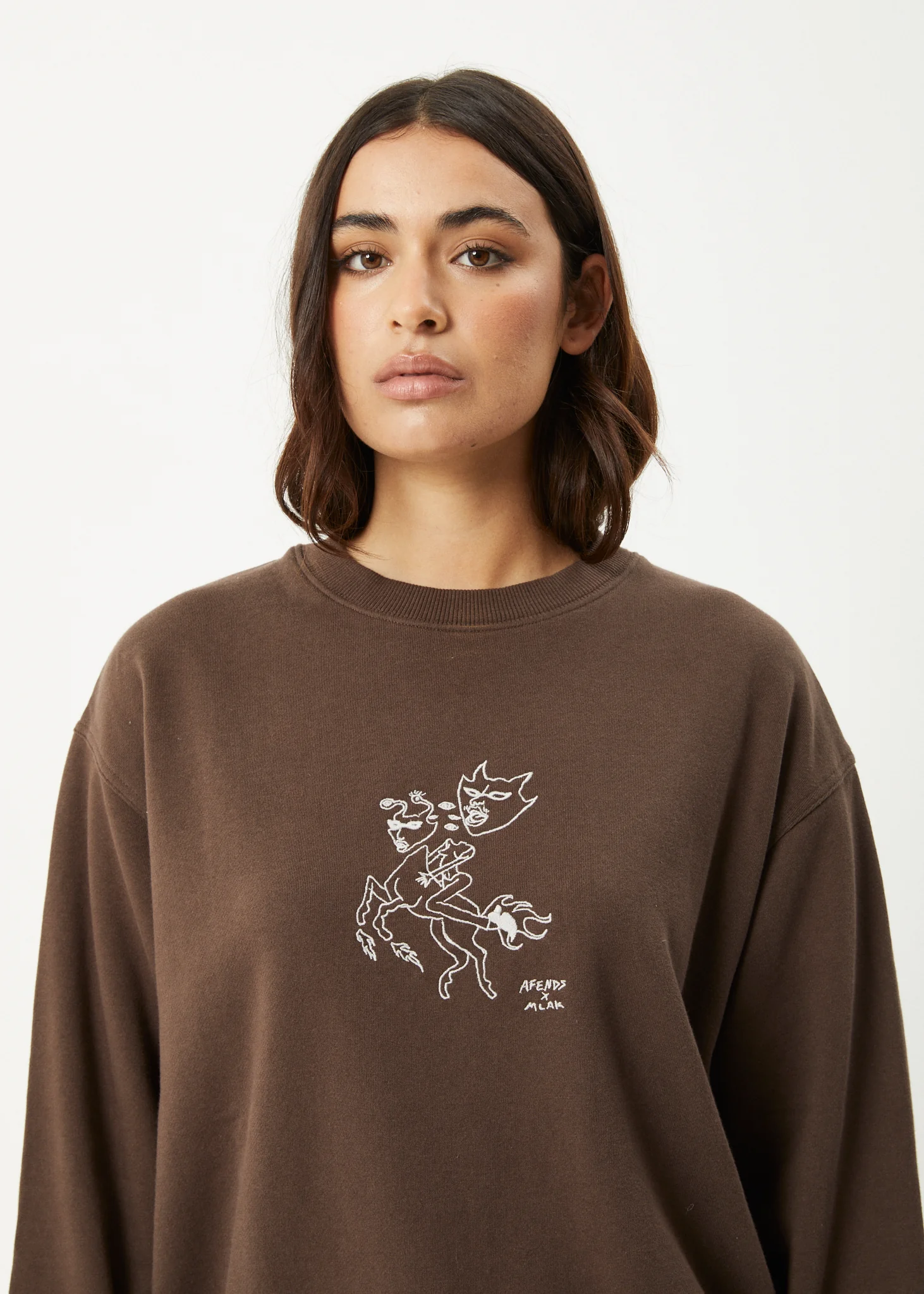AFENDS Womens Mackie -  Crew Neck Jumper - Coffee - Image 2