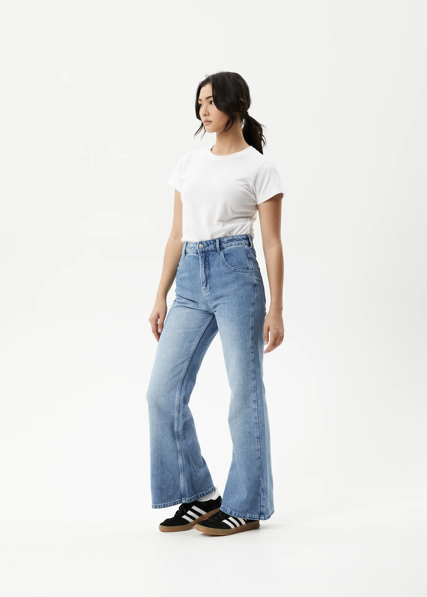 AFENDS Womens Marsha - Denim Slim Flared Jean - Worn Blue - Image 2