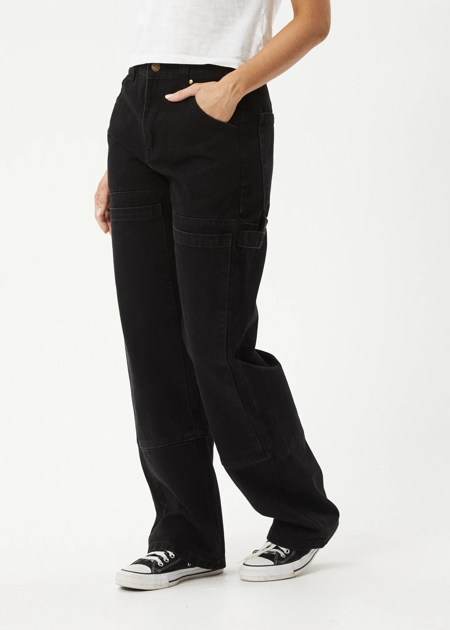 AFENDS Womens Moss - Denim Workwear Jean - Washed Black - Image 3
