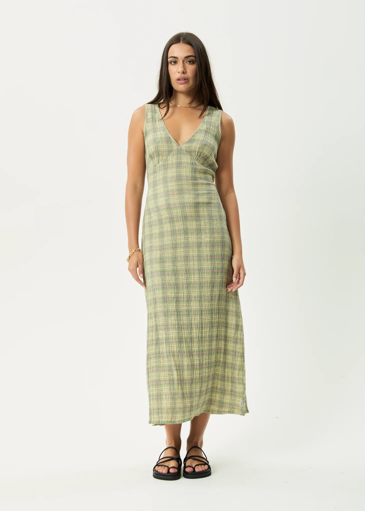 AFENDS Womens Tully - Seersucker Maxi Dress - Position Green Check