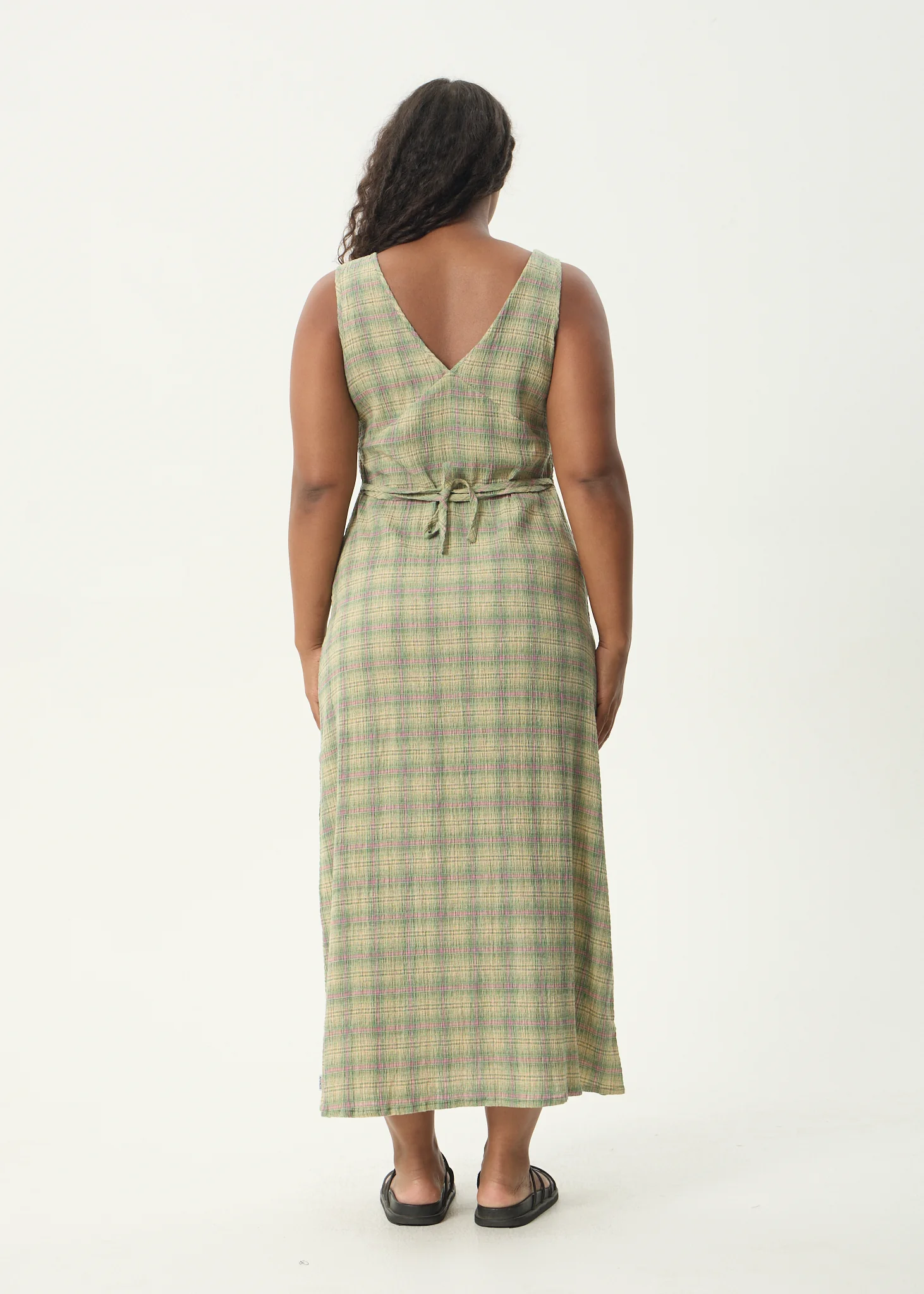 AFENDS Womens Tully - Seersucker Maxi Dress - Position Green Check - Image 10