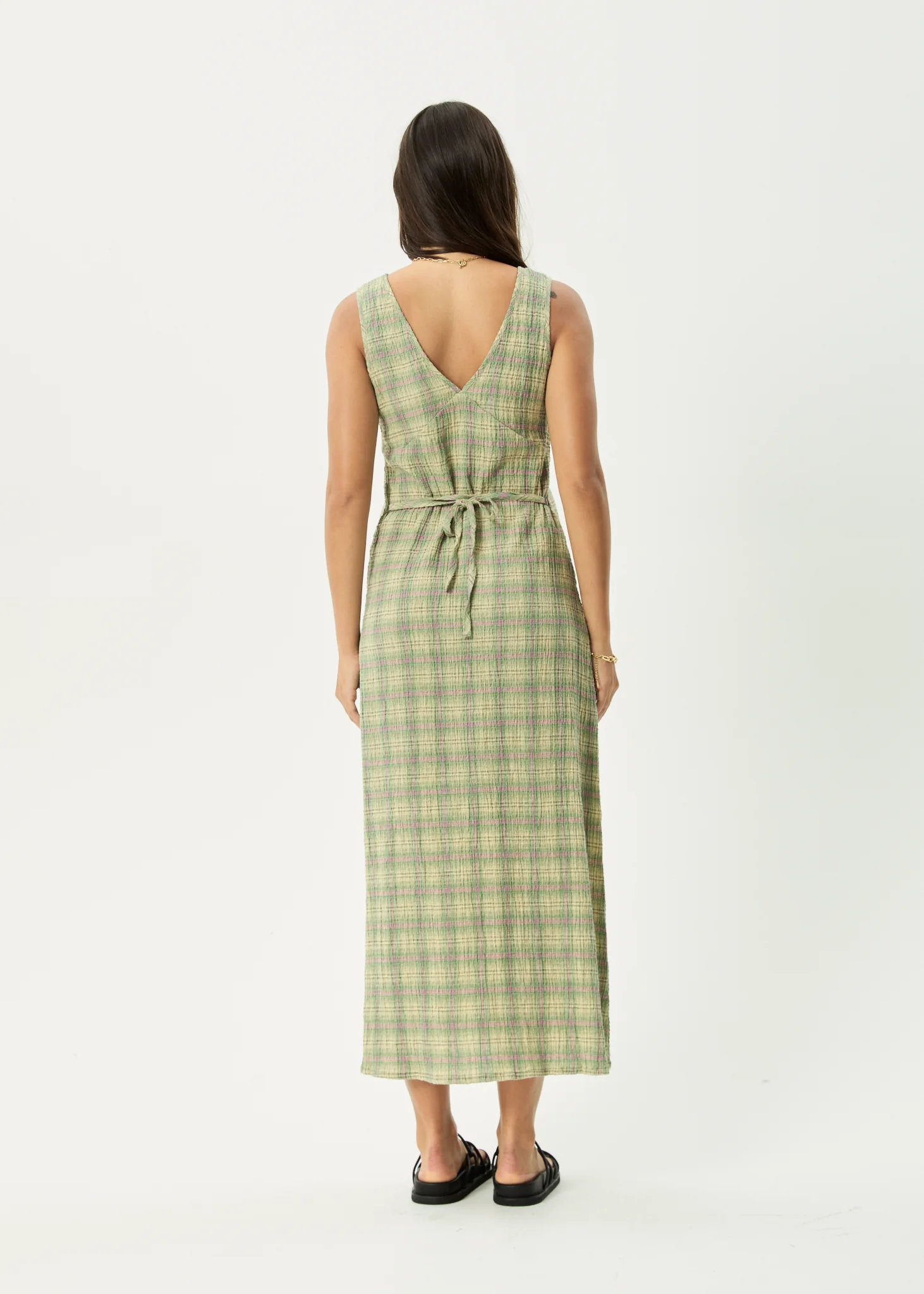AFENDS Womens Tully - Seersucker Maxi Dress - Position Green Check - Image 9
