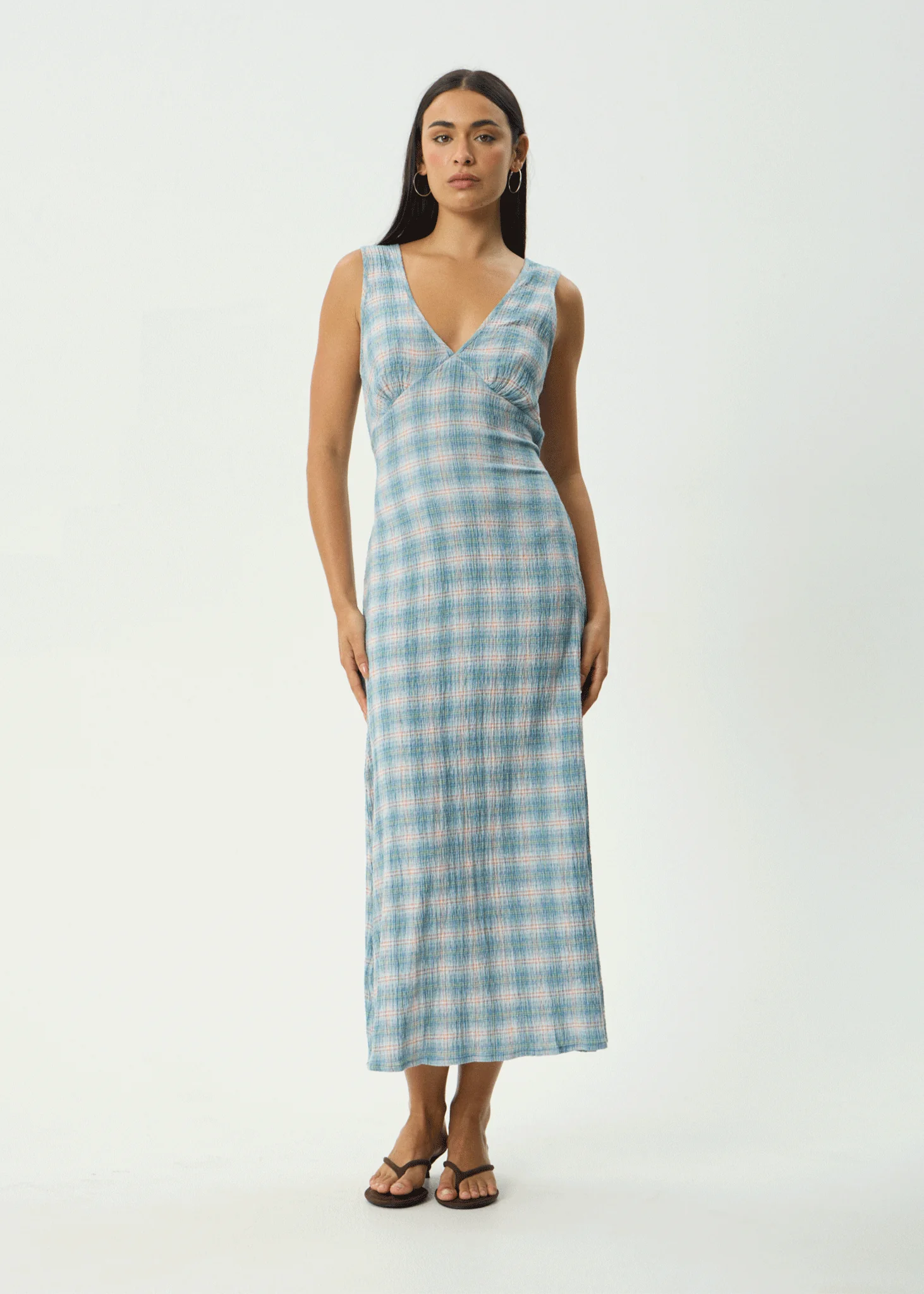 AFENDS Womens Tully - Seersucker Maxi Dress - Position Lake Check