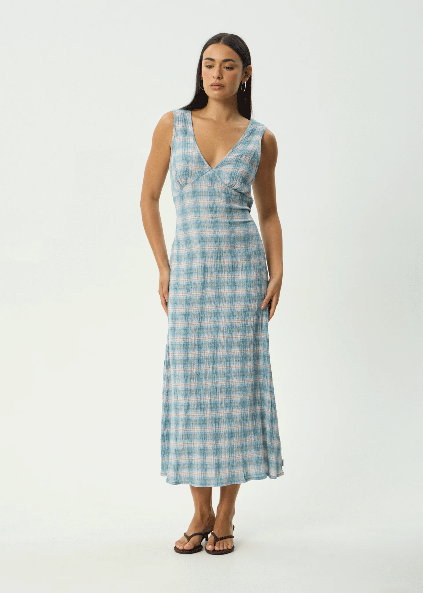 AFENDS Womens Tully - Seersucker Maxi Dress - Position Lake Check - Image 12