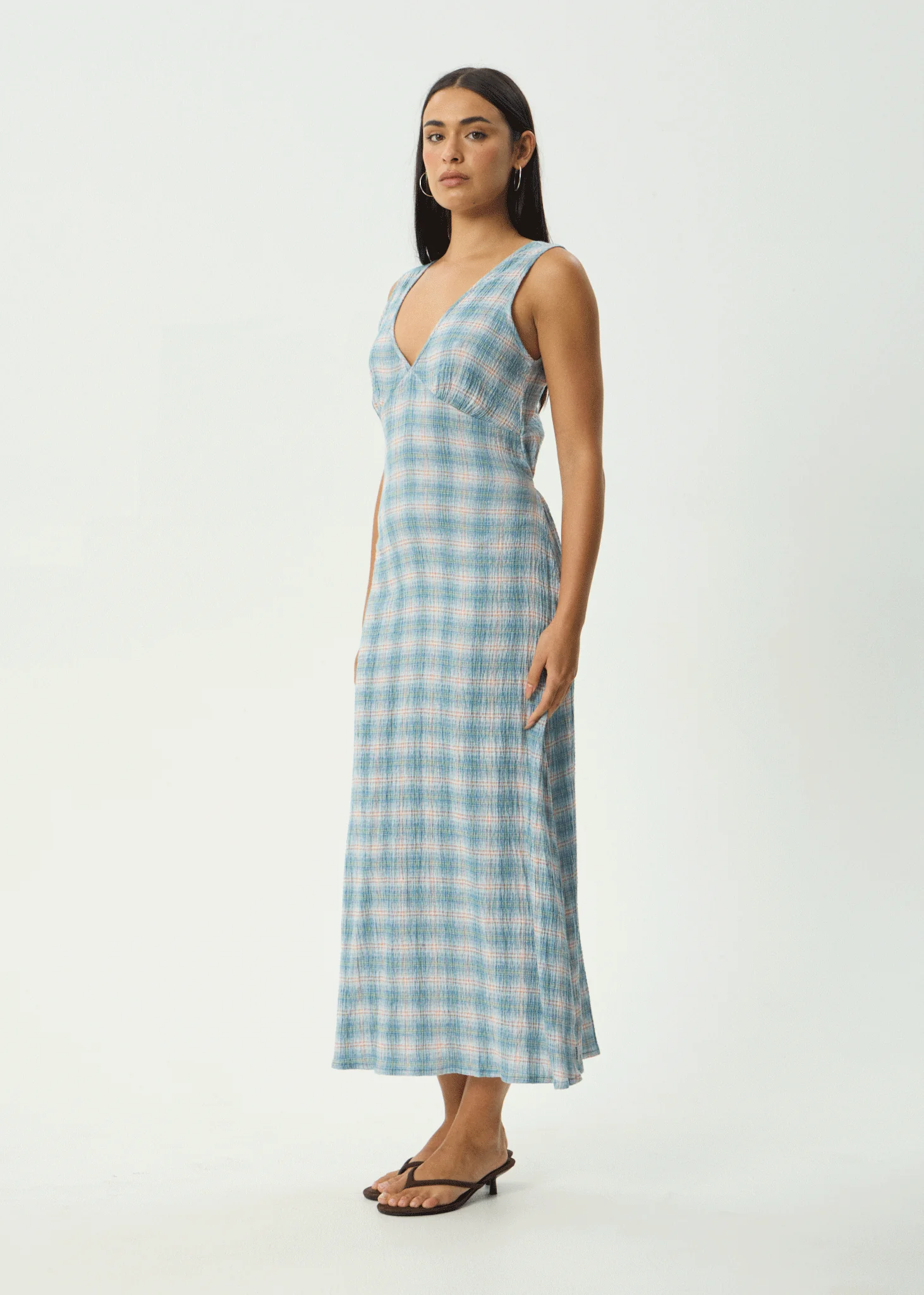 AFENDS Womens Tully - Seersucker Maxi Dress - Position Lake Check - Image 4