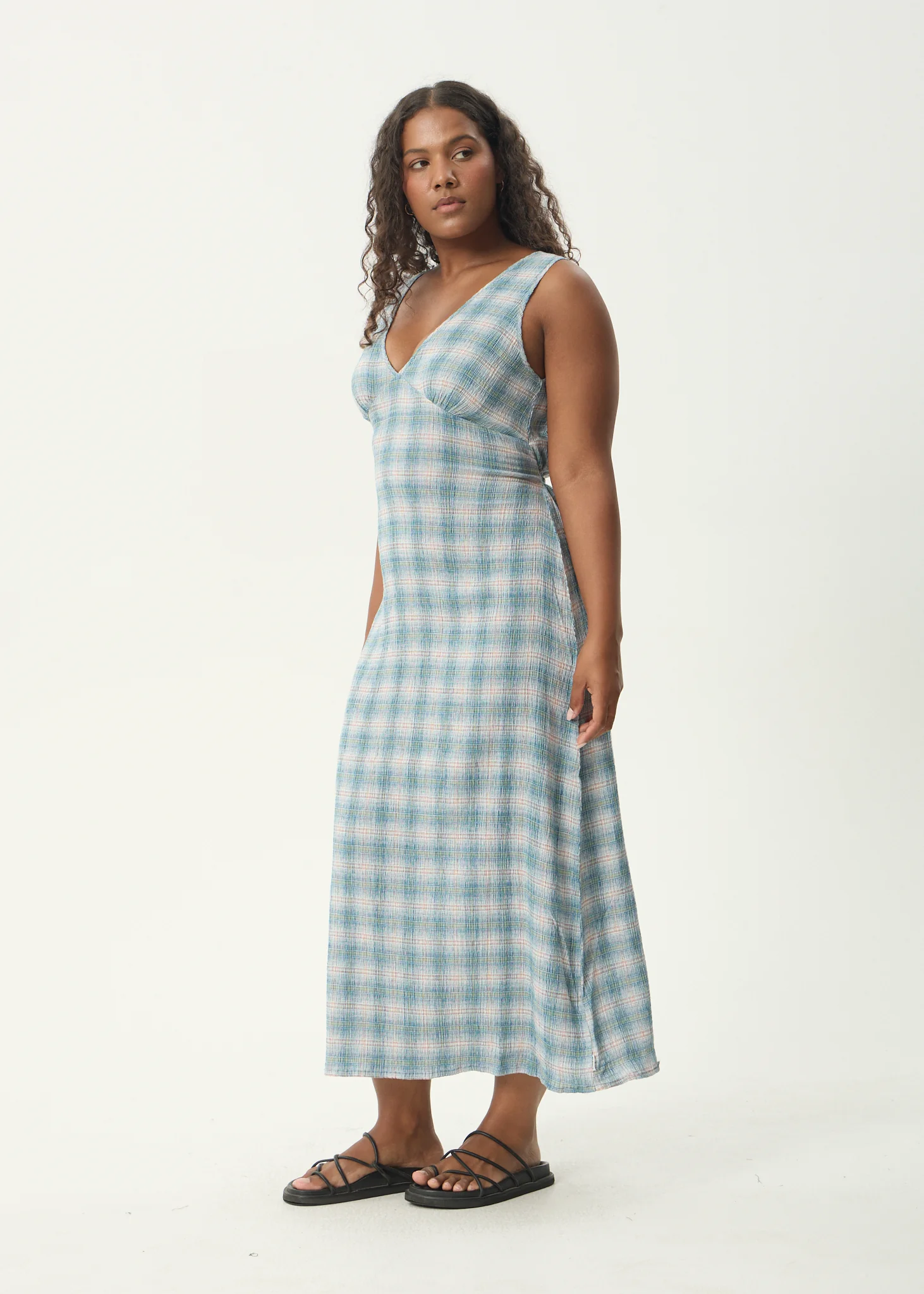 AFENDS Womens Tully - Seersucker Maxi Dress - Position Lake Check - Image 5