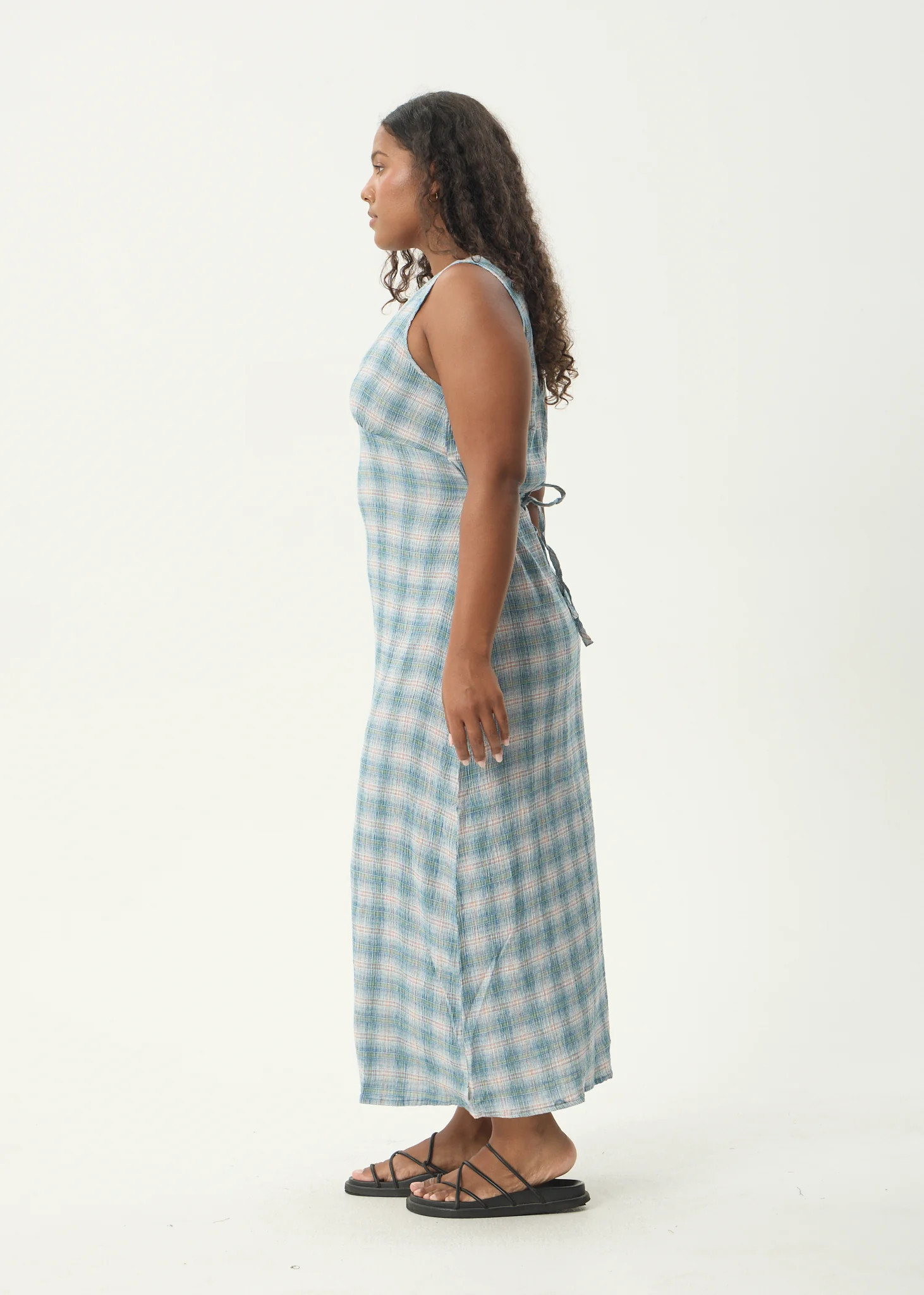 AFENDS Womens Tully - Seersucker Maxi Dress - Position Lake Check - Image 7