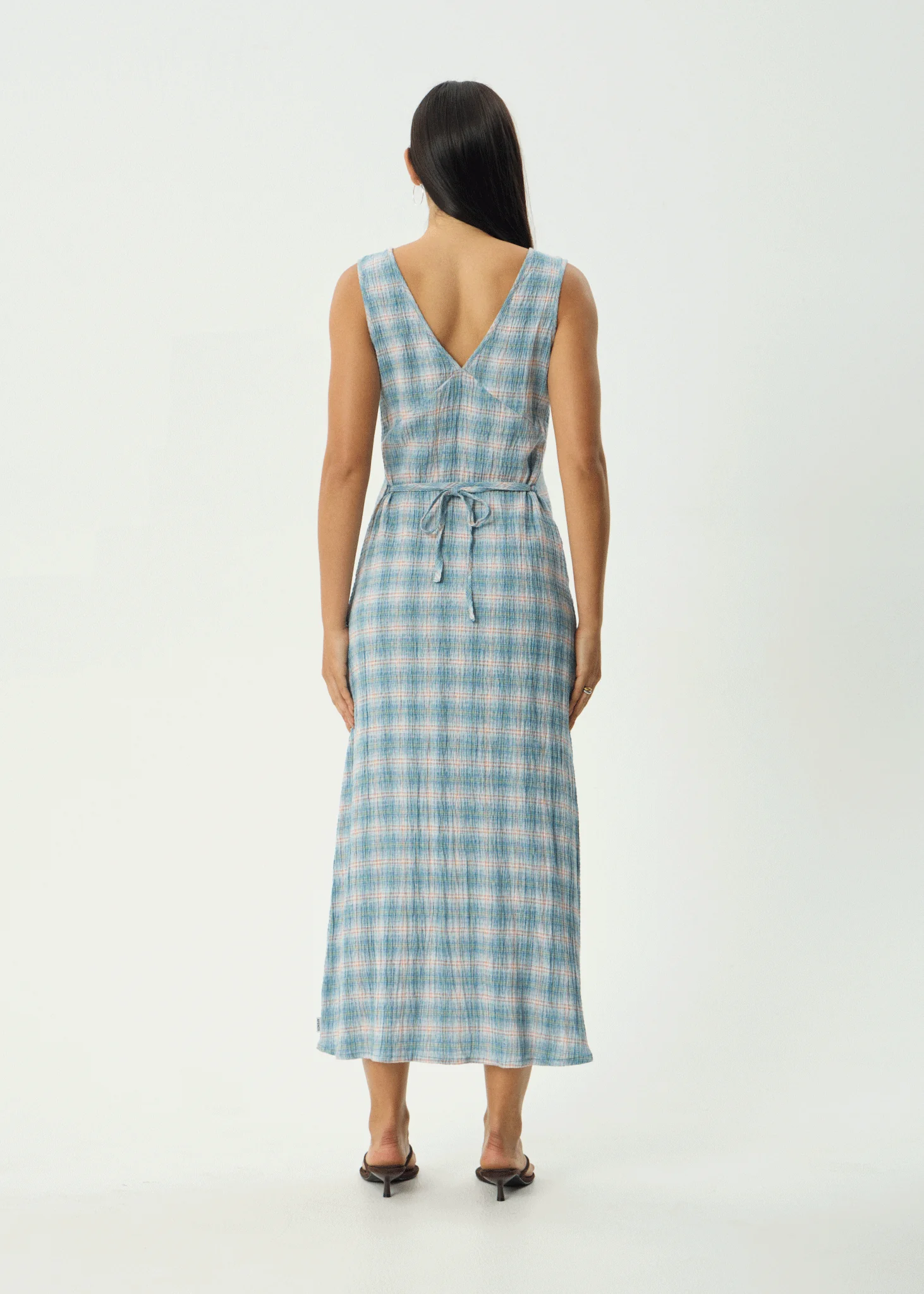 AFENDS Womens Tully - Seersucker Maxi Dress - Position Lake Check - Image 8