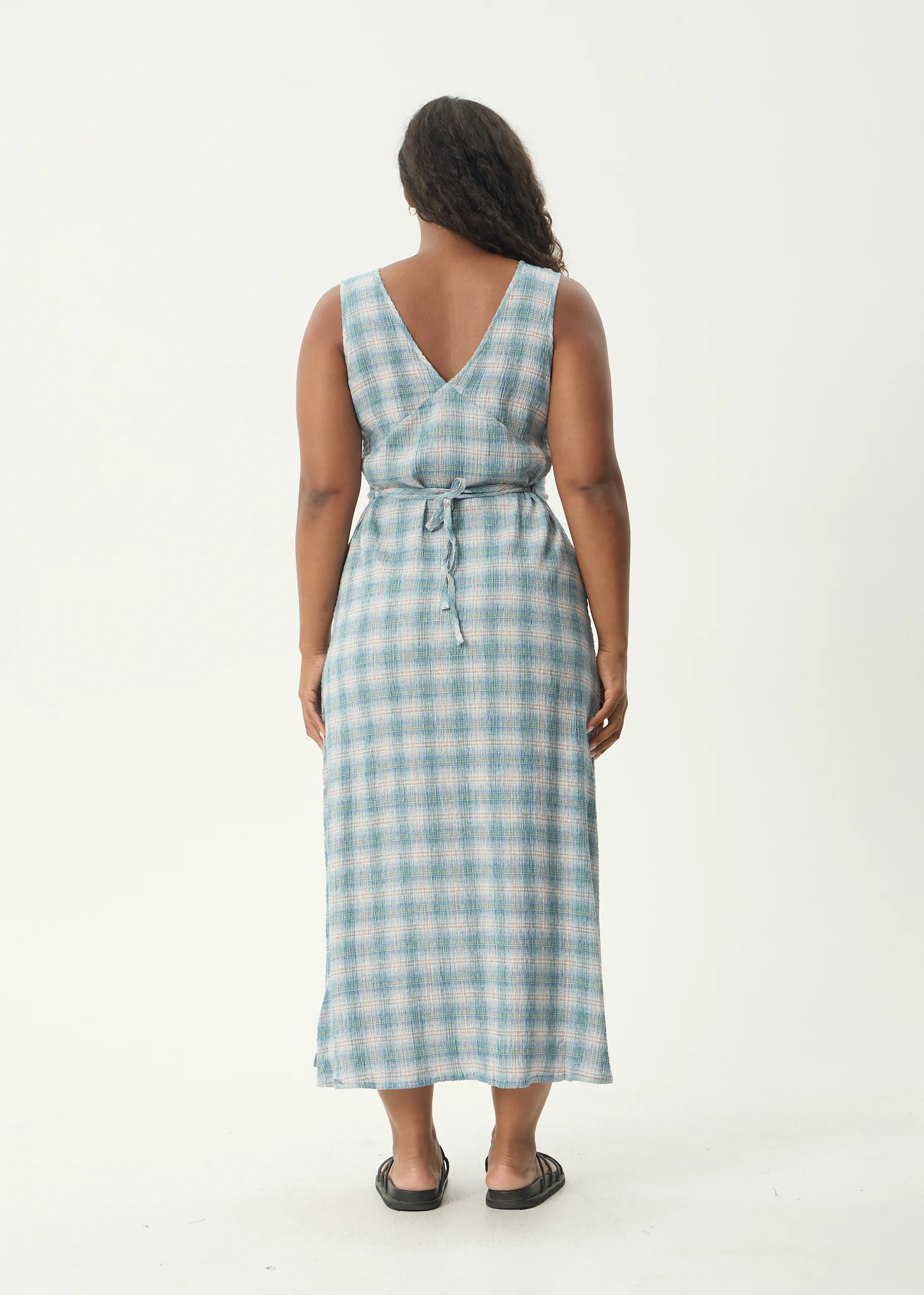 AFENDS Womens Tully - Seersucker Maxi Dress - Position Lake Check - Image 9