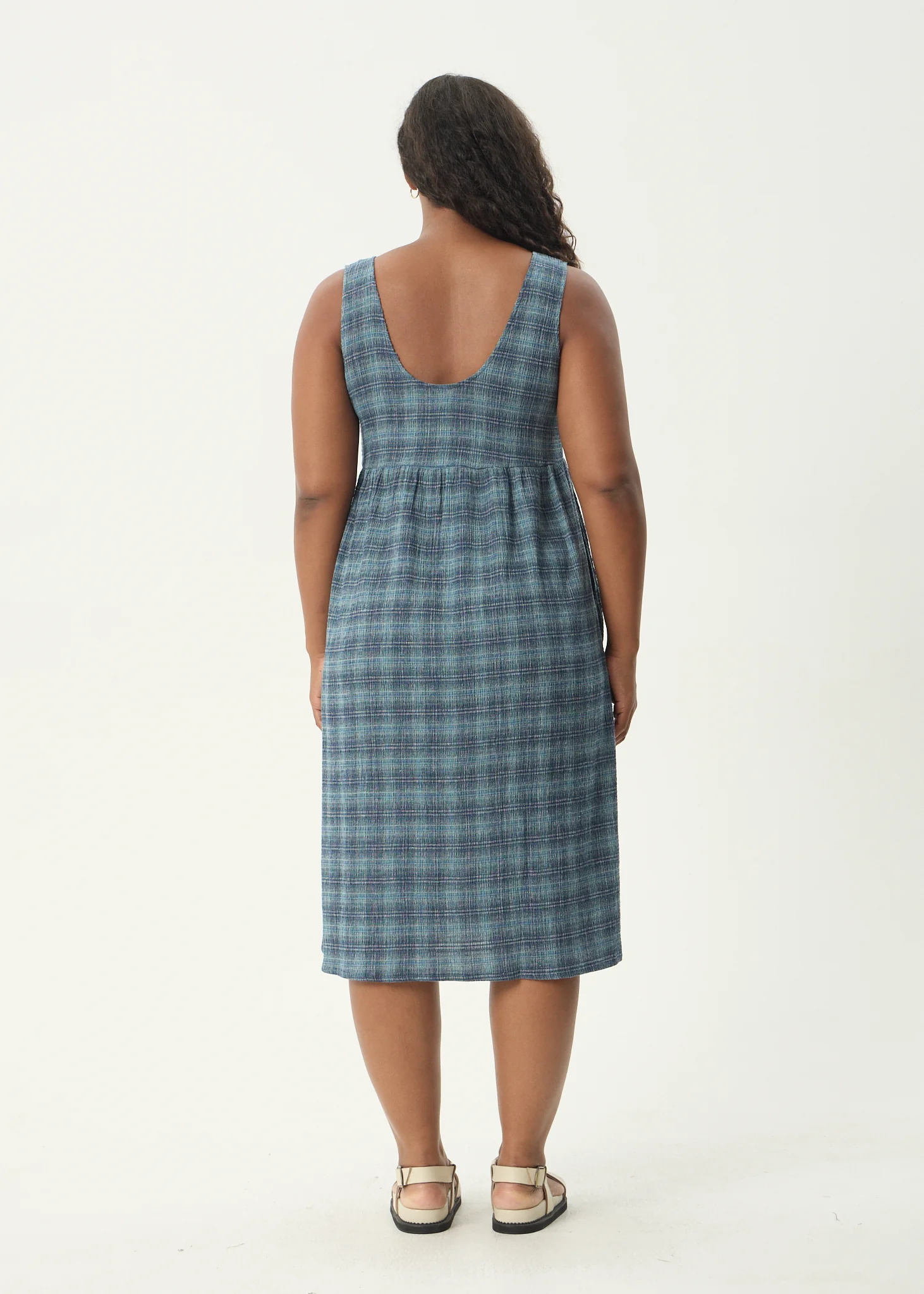 AFENDS Womens Position - Seersucker Midi Dress - Navy Check - Image 11