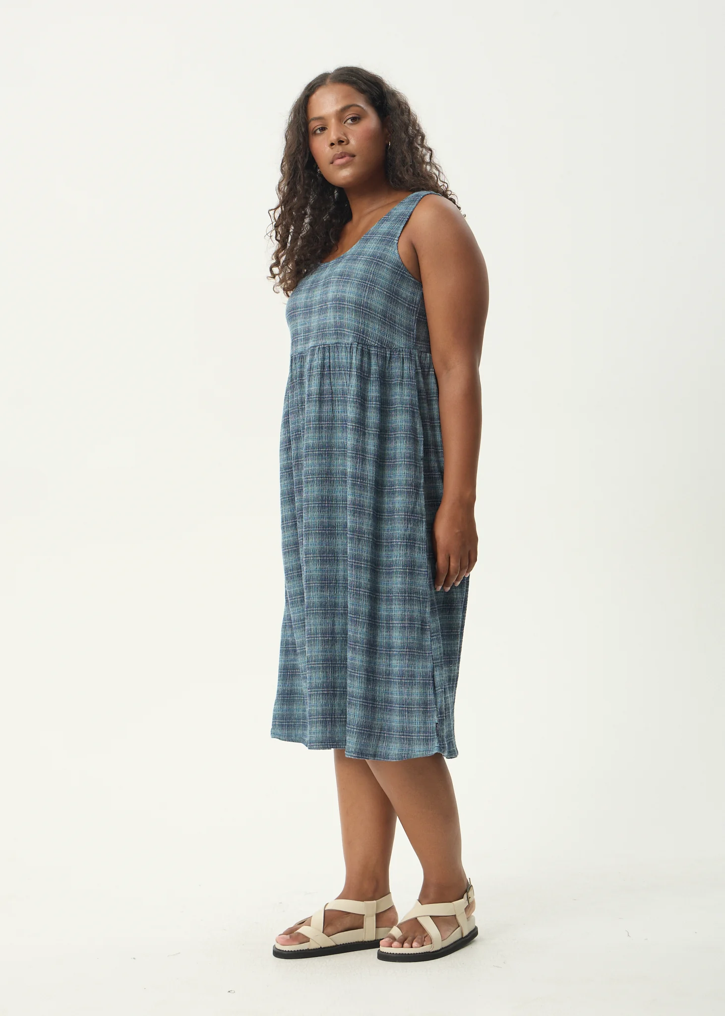 AFENDS Womens Position - Seersucker Midi Dress - Navy Check - Image 5