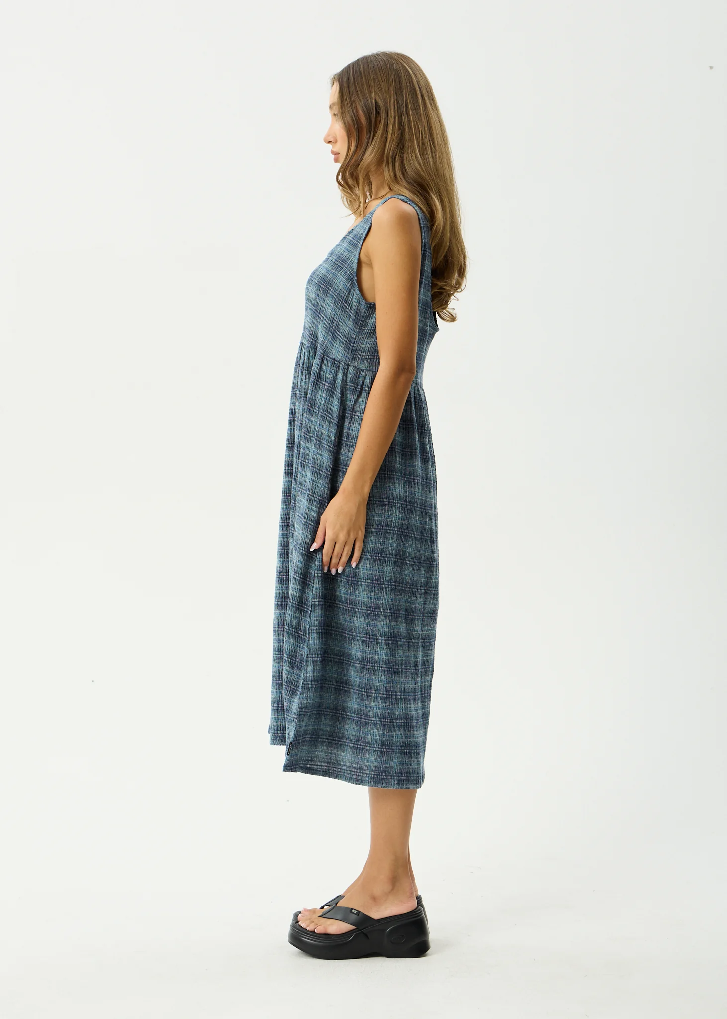 AFENDS Womens Position - Seersucker Midi Dress - Navy Check - Image 6