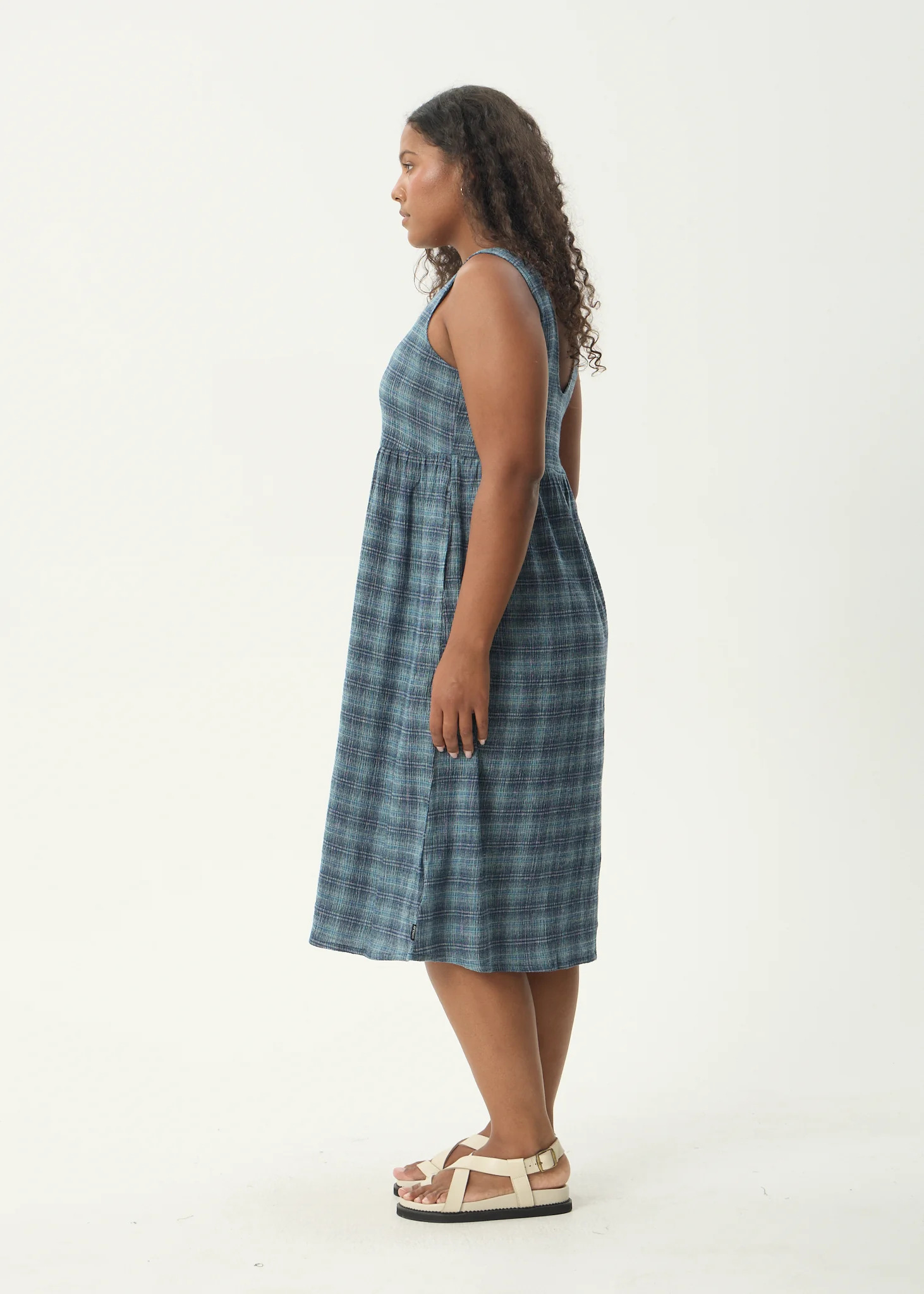 AFENDS Womens Position - Seersucker Midi Dress - Navy Check - Image 7