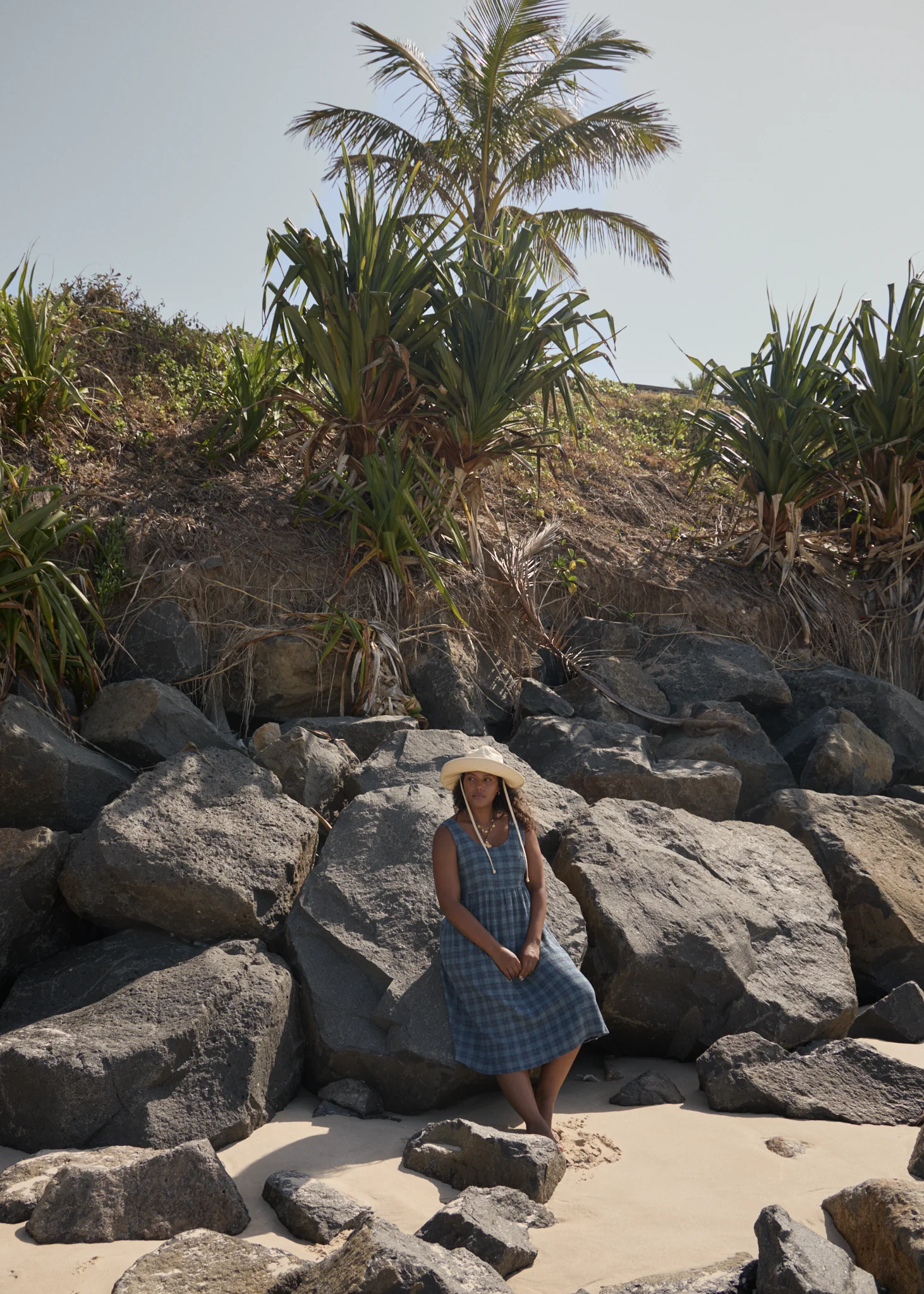 AFENDS Womens Position - Seersucker Midi Dress - Navy Check - Image 9